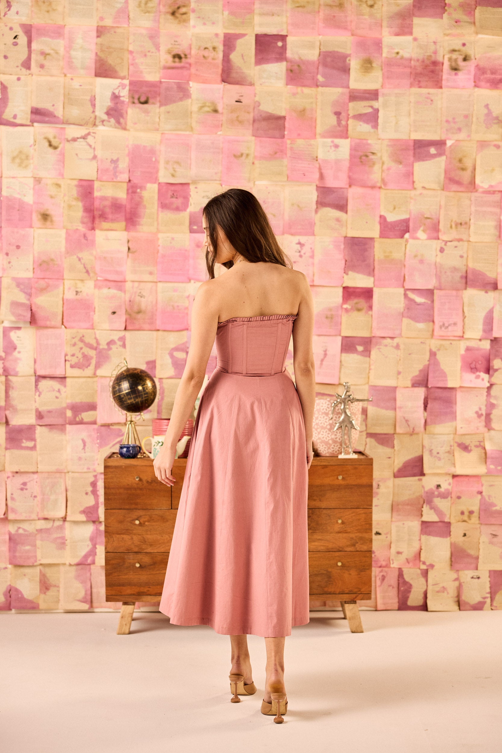 Toscana Dusky Rose Midi Dress with Corset Jacket