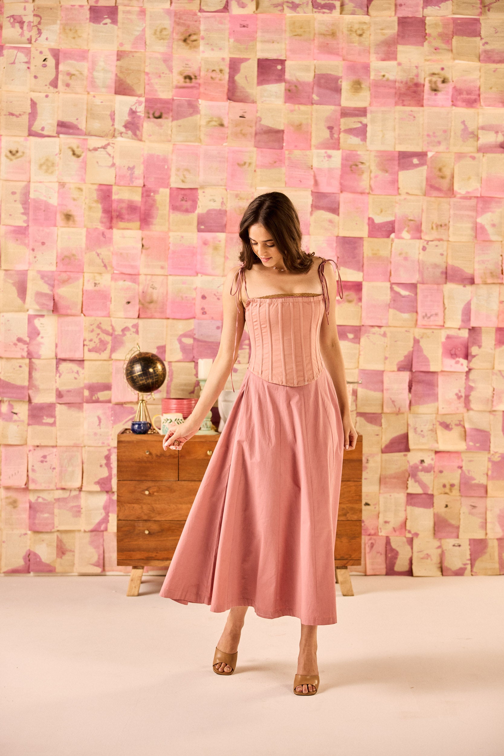 Toscana Dusky Rose Midi Dress with Corset Jacket