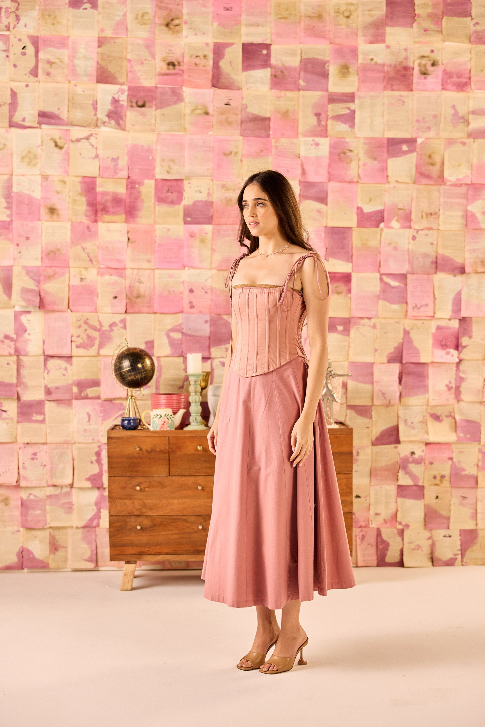 Toscana Dusky Rose Midi Dress with Corset Jacket