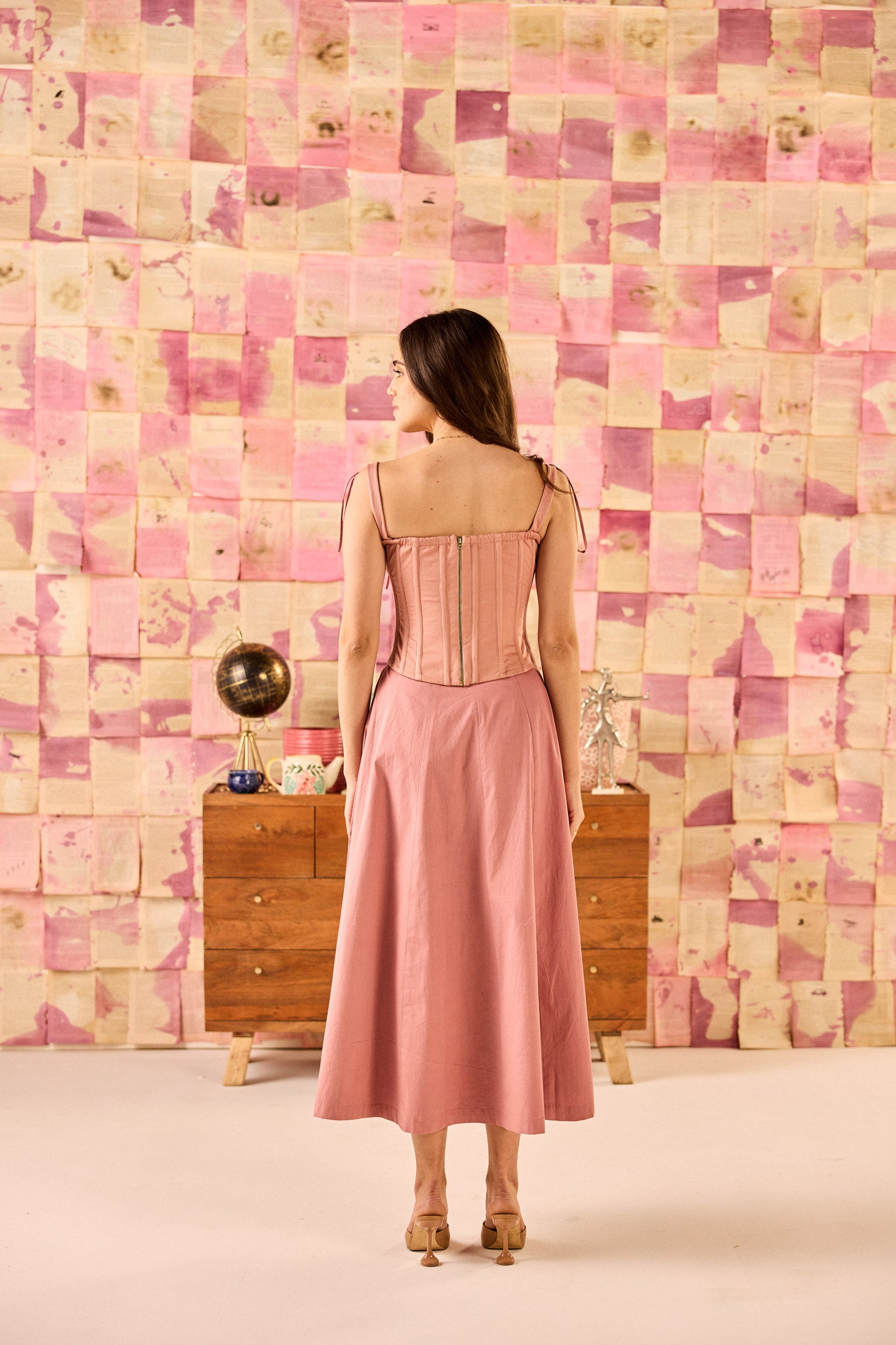 Toscana Dusky Rose Midi Dress with Corset Jacket