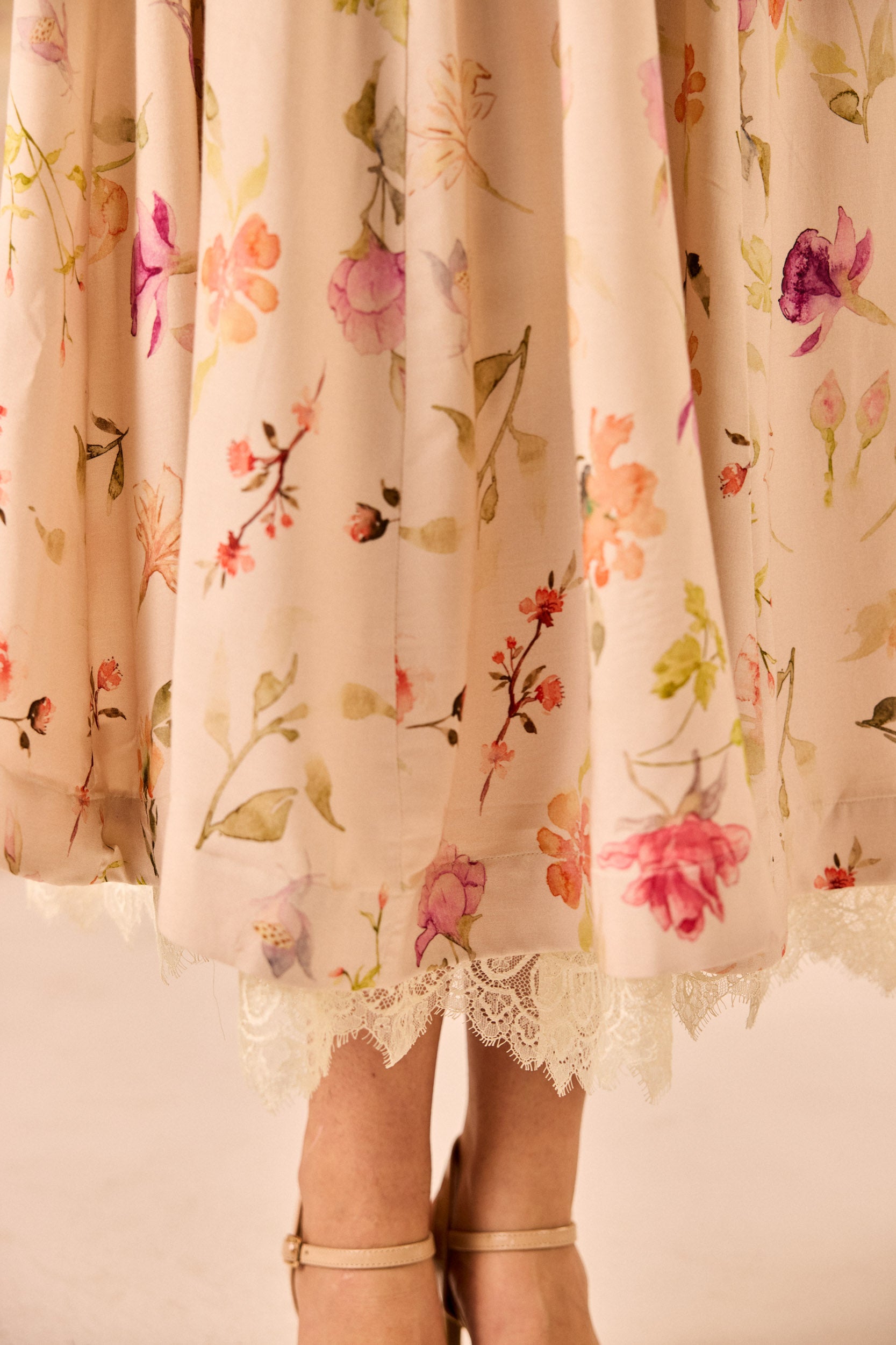 Poema Ivory Lacey Floral Midi Corset Dress