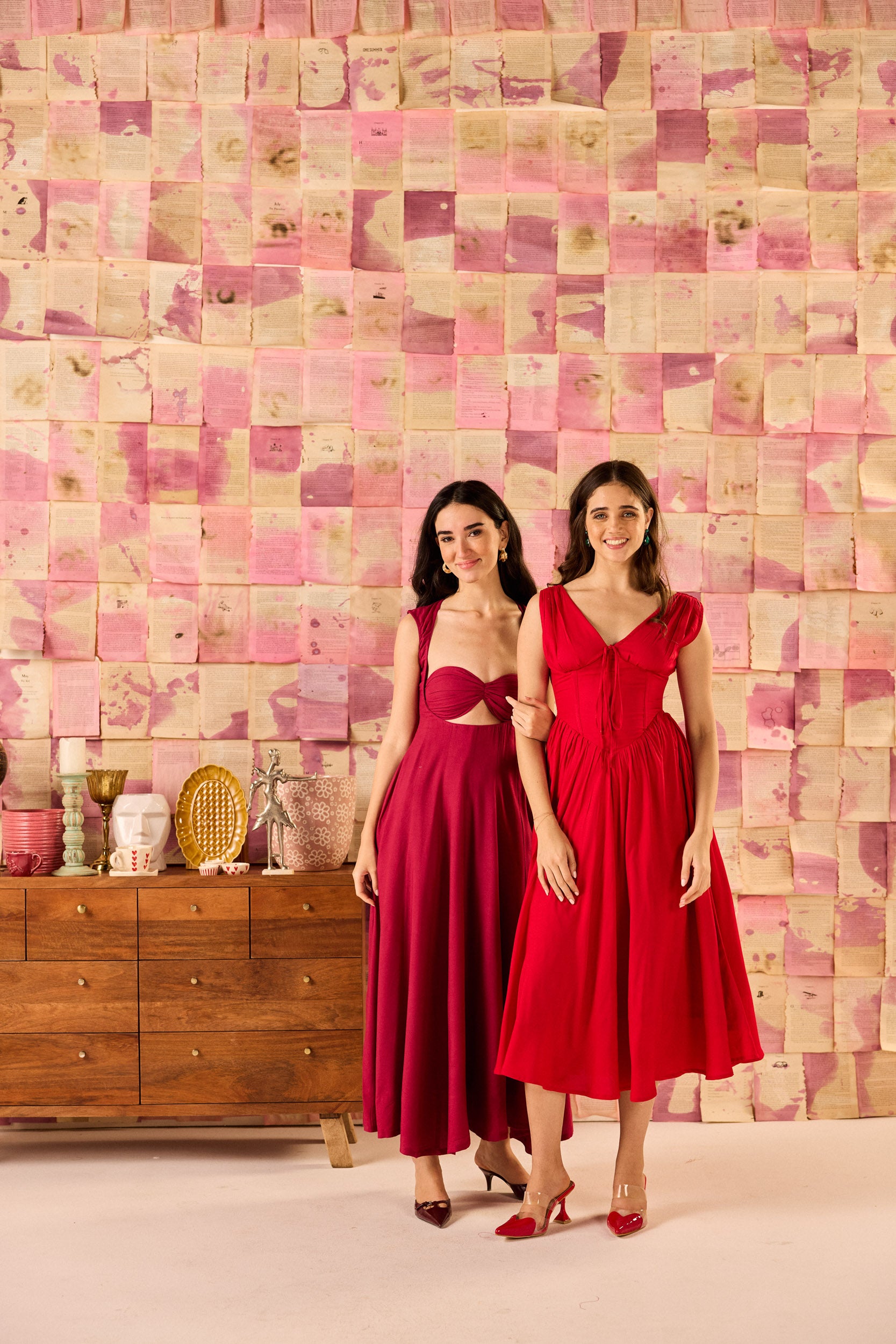 Dolce Cherry Red V-Neck Corset Midi Dress