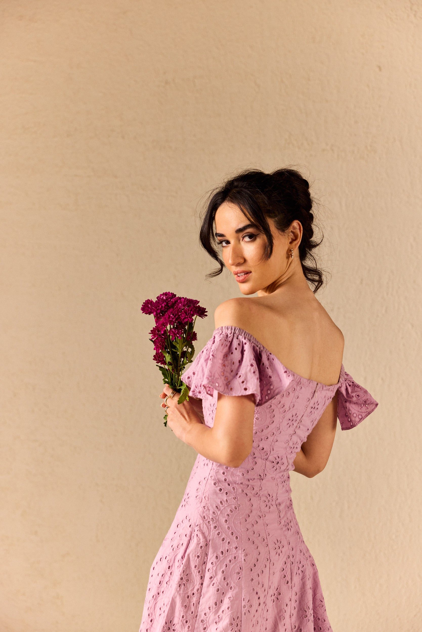 Violetta Lilac Embroidered Schiffli Midi Dress