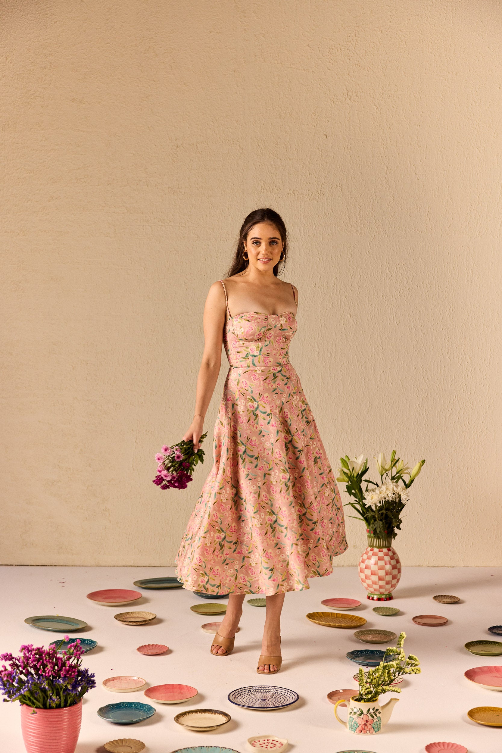 Bianca Pink Floral Midi Sundress