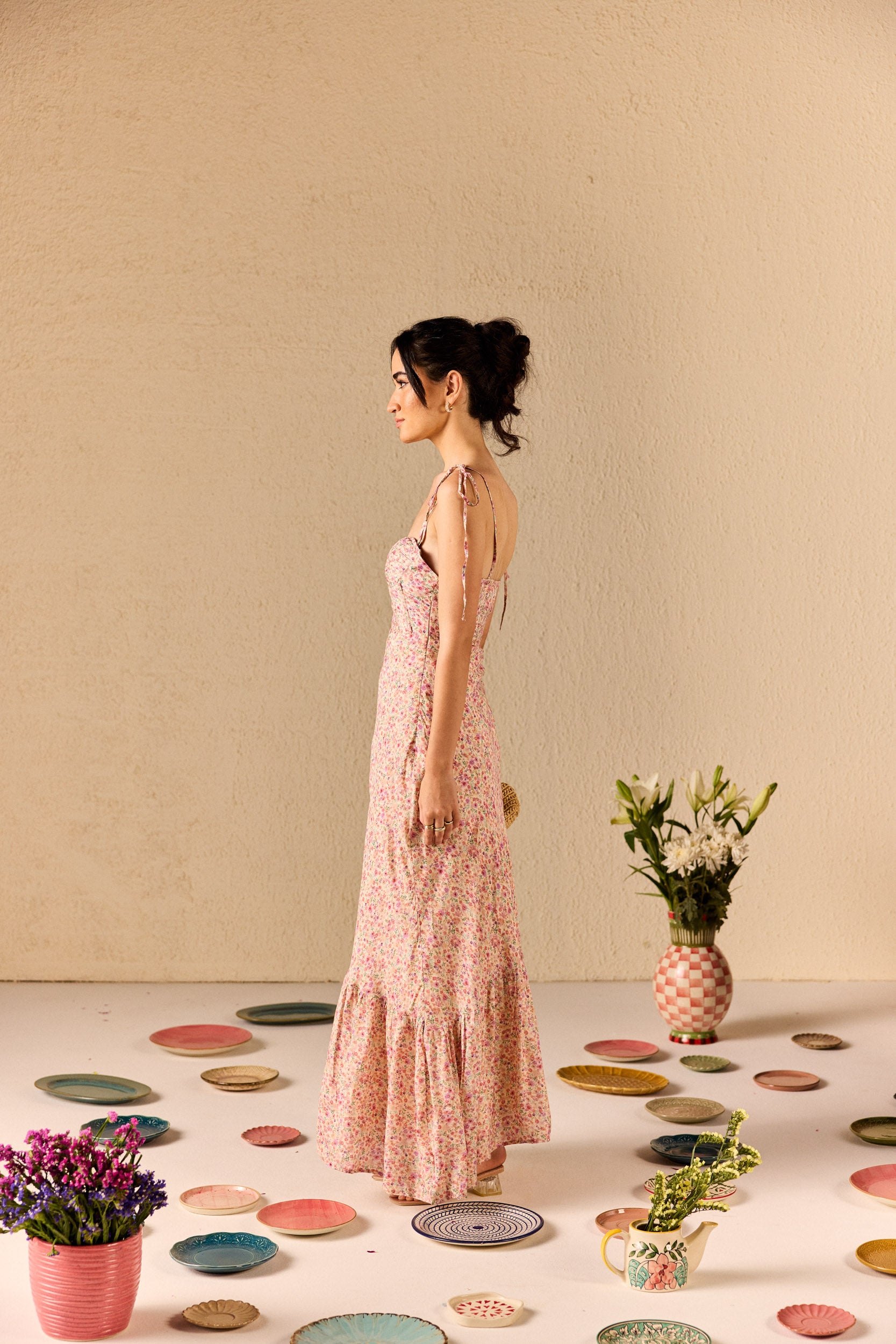 Solene Muslin Floral Ruffle Maxi Dress