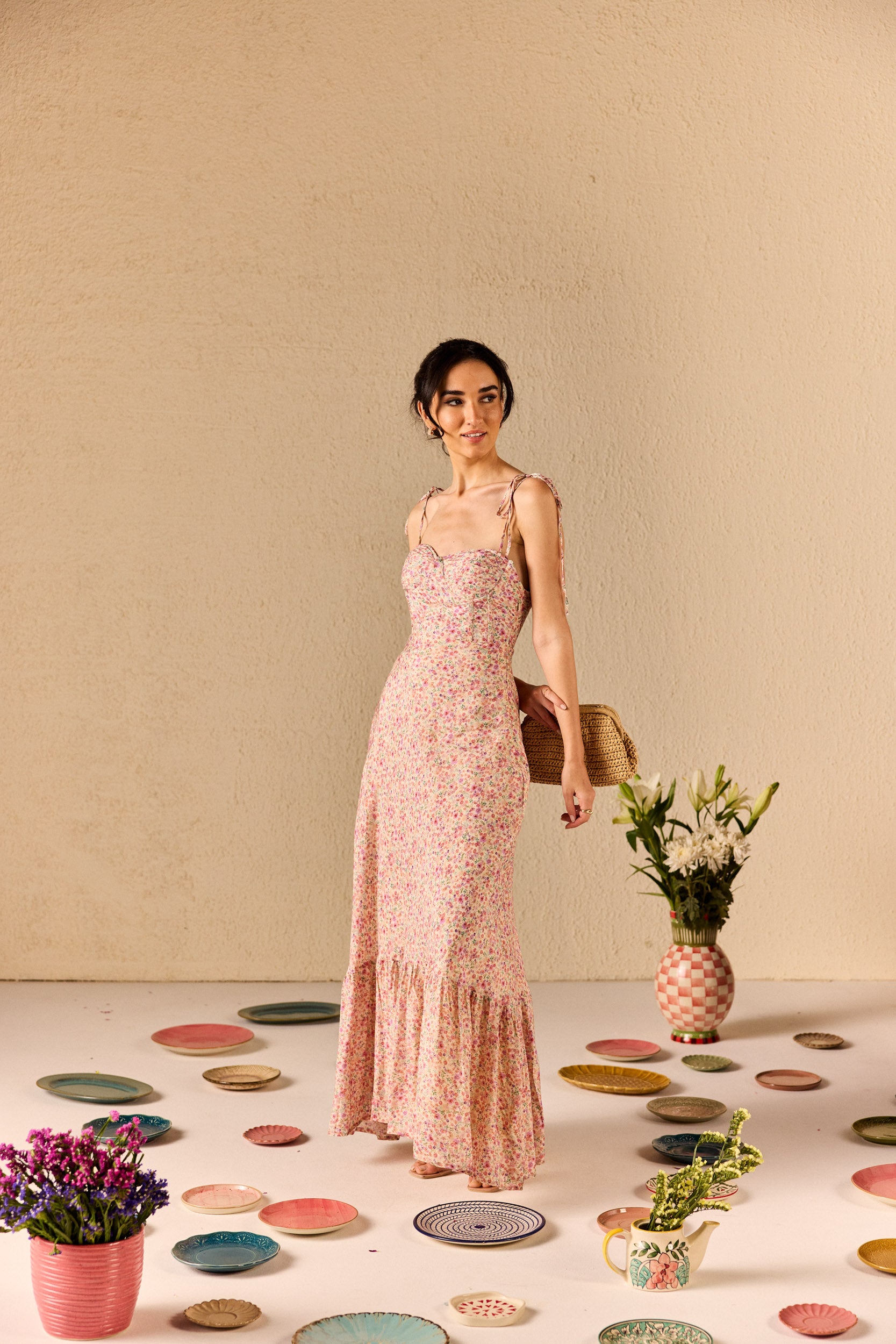 Solene Muslin Floral Ruffle Maxi Dress
