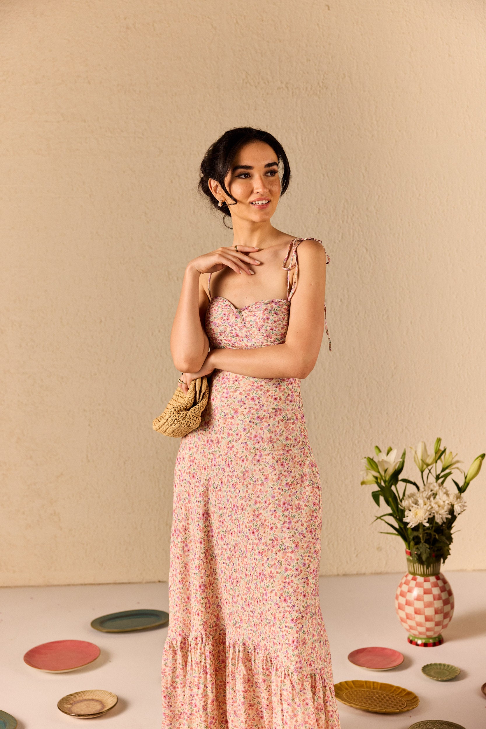 Solene Muslin Floral Ruffle Maxi Dress