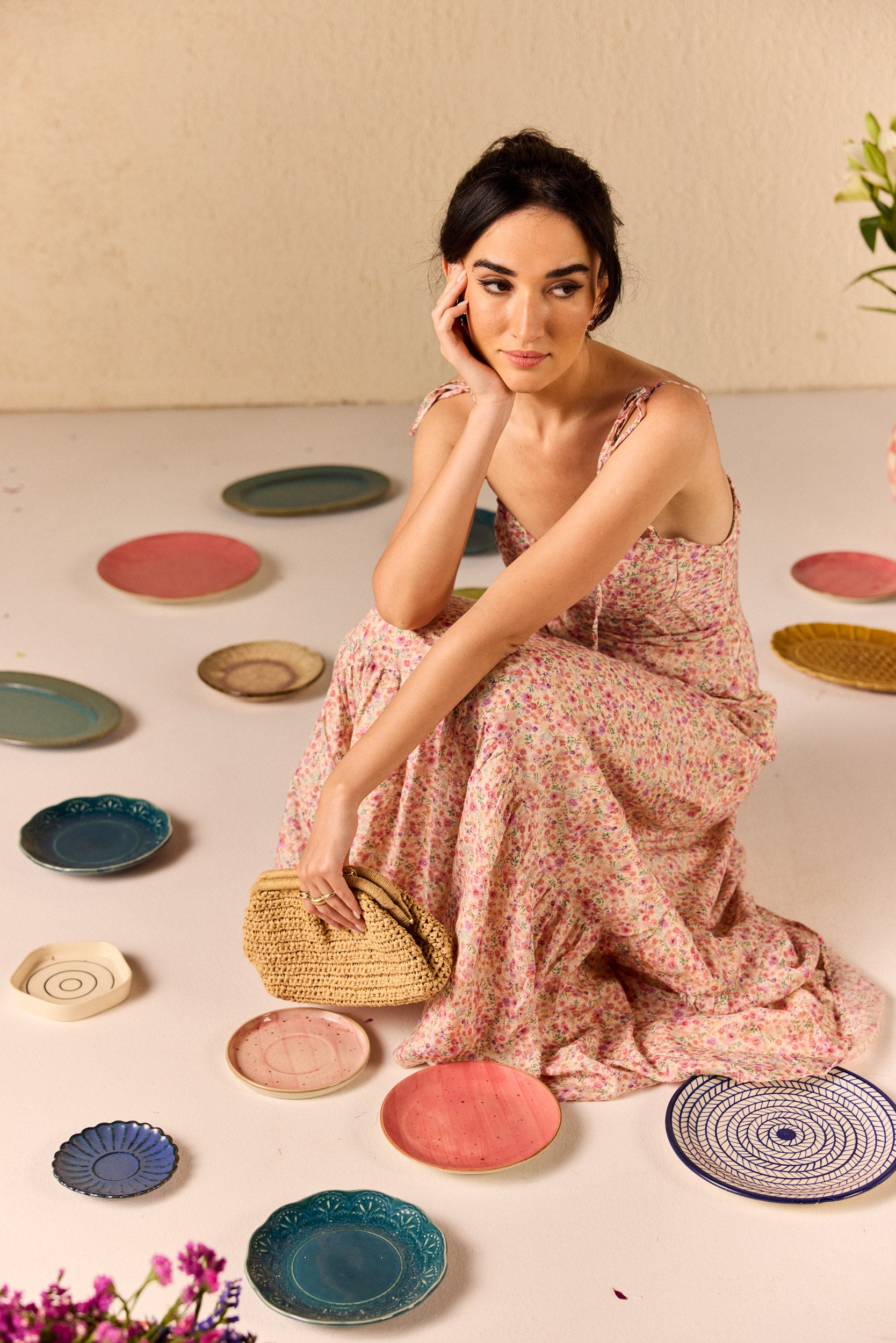 Solene Muslin Floral Ruffle Maxi Dress
