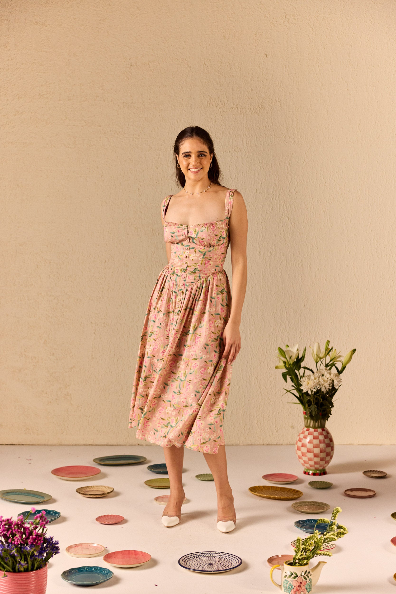 Versa Pink Floral Cotton Sundress