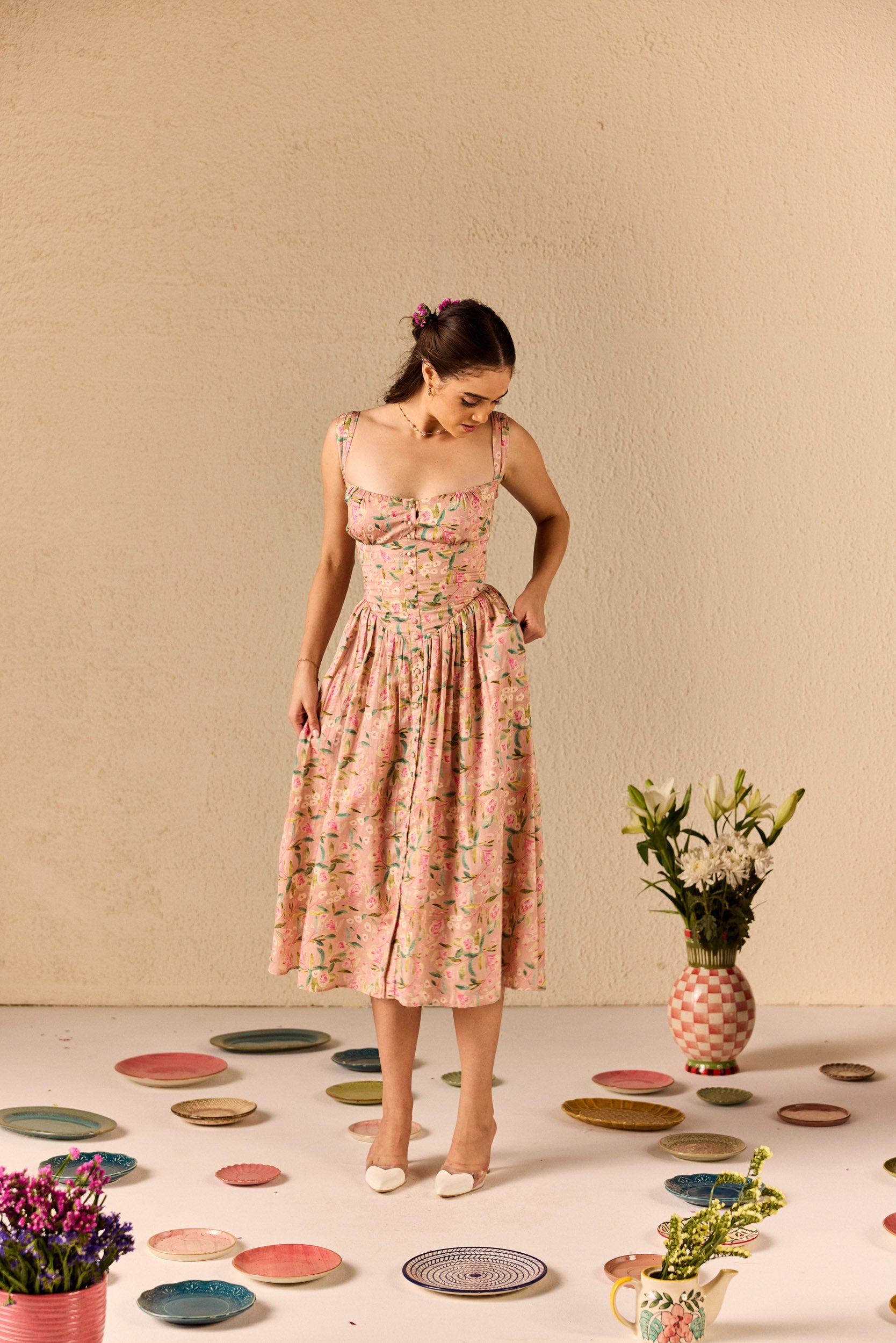 Versa Pink Floral Cotton Sundress