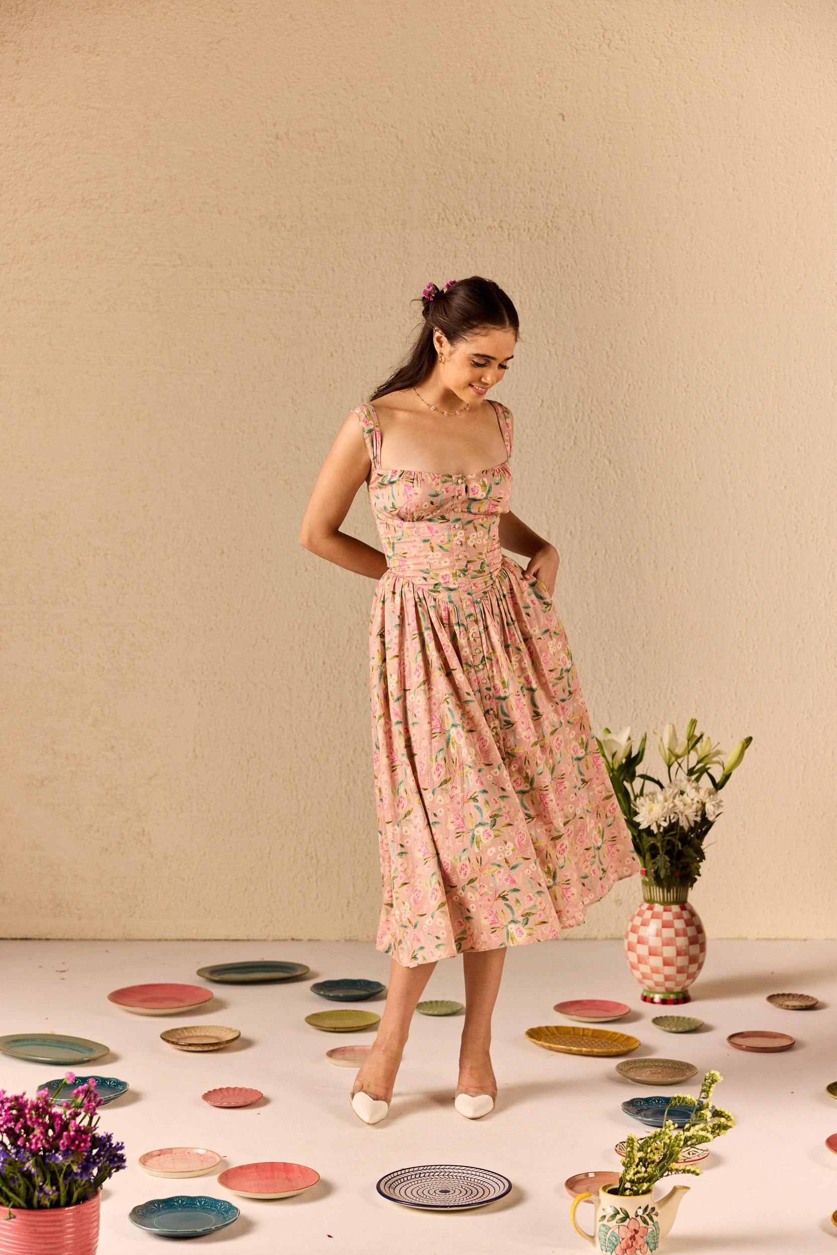 Versa Pink Floral Cotton Sundress