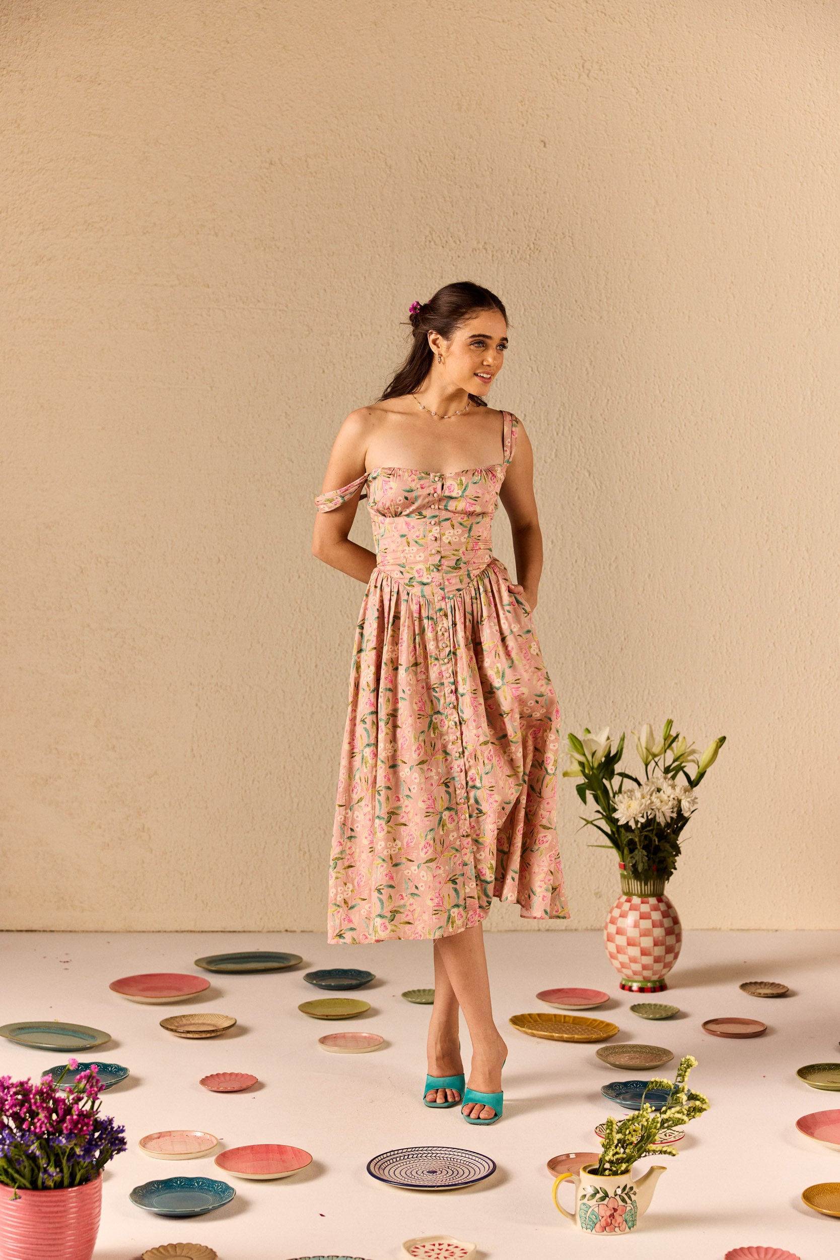 Versa Pink Floral Cotton Sundress