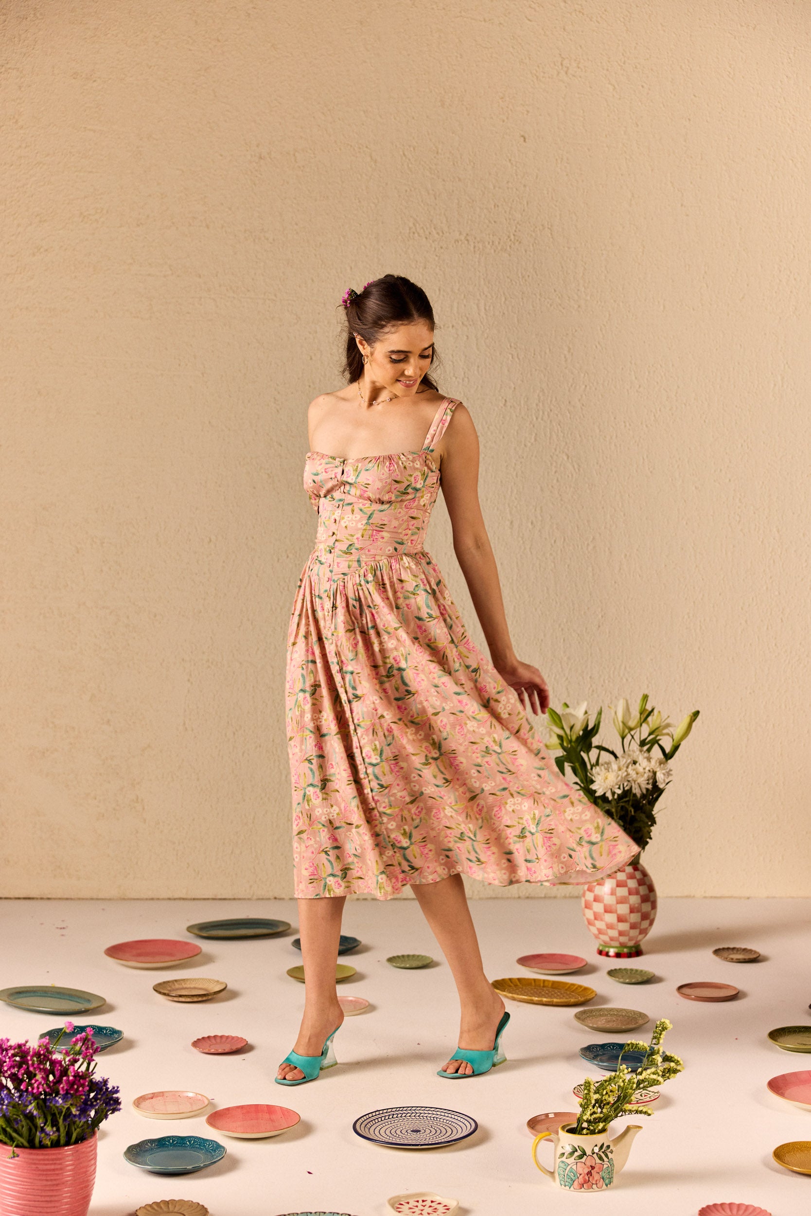 Versa Pink Floral Cotton Sundress
