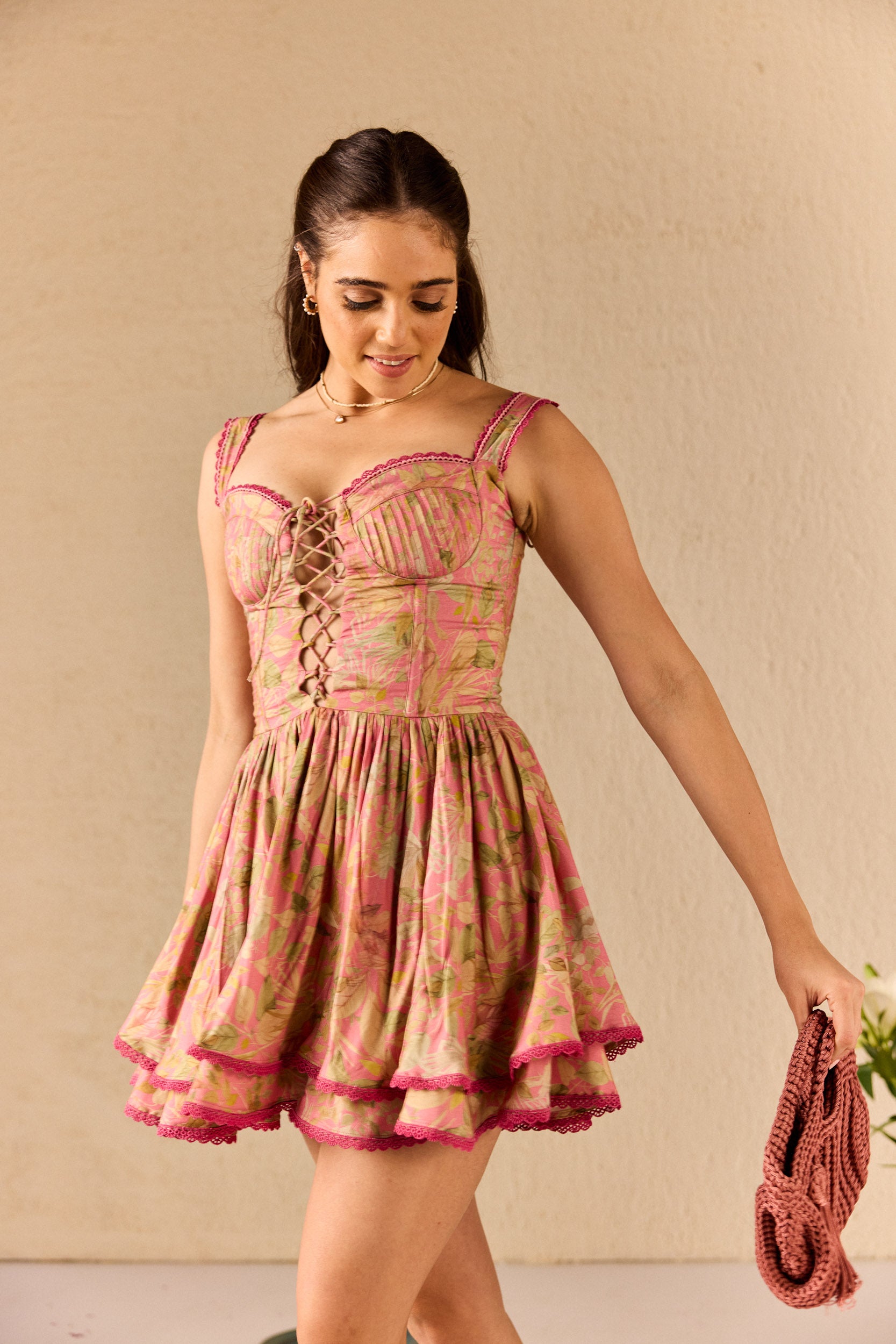 Serene Pink Floral Tiered Babydoll Dress