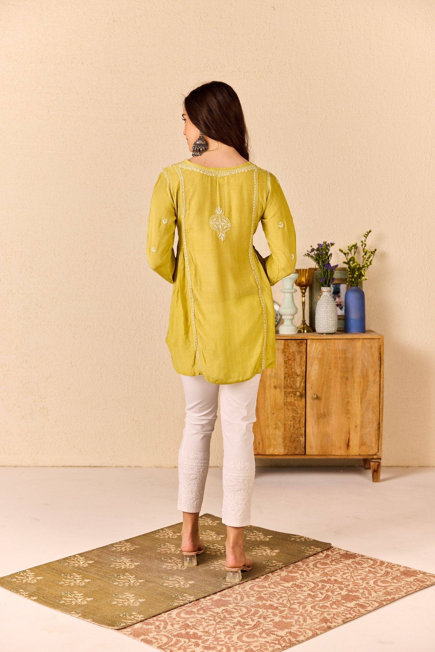 Areeba Yellow Muslin Hand Embroidered Short Chikankari Kurti