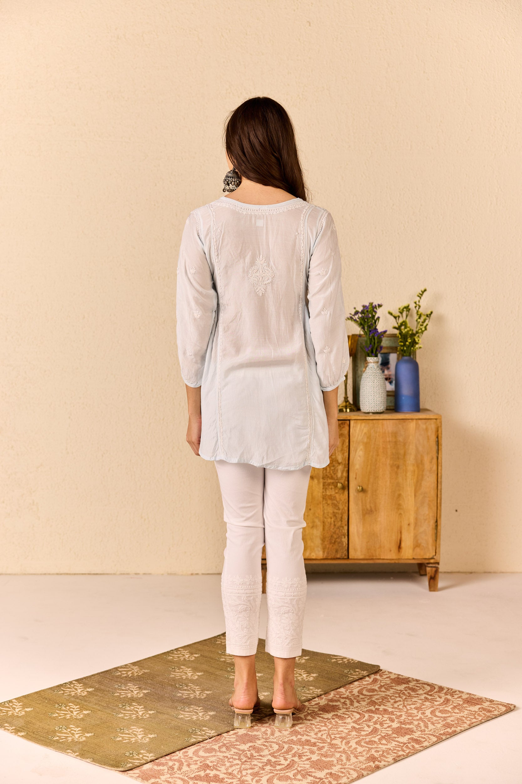 Yusra Sea Green Muslin Hand Embroidered Short Chikankari Kurti