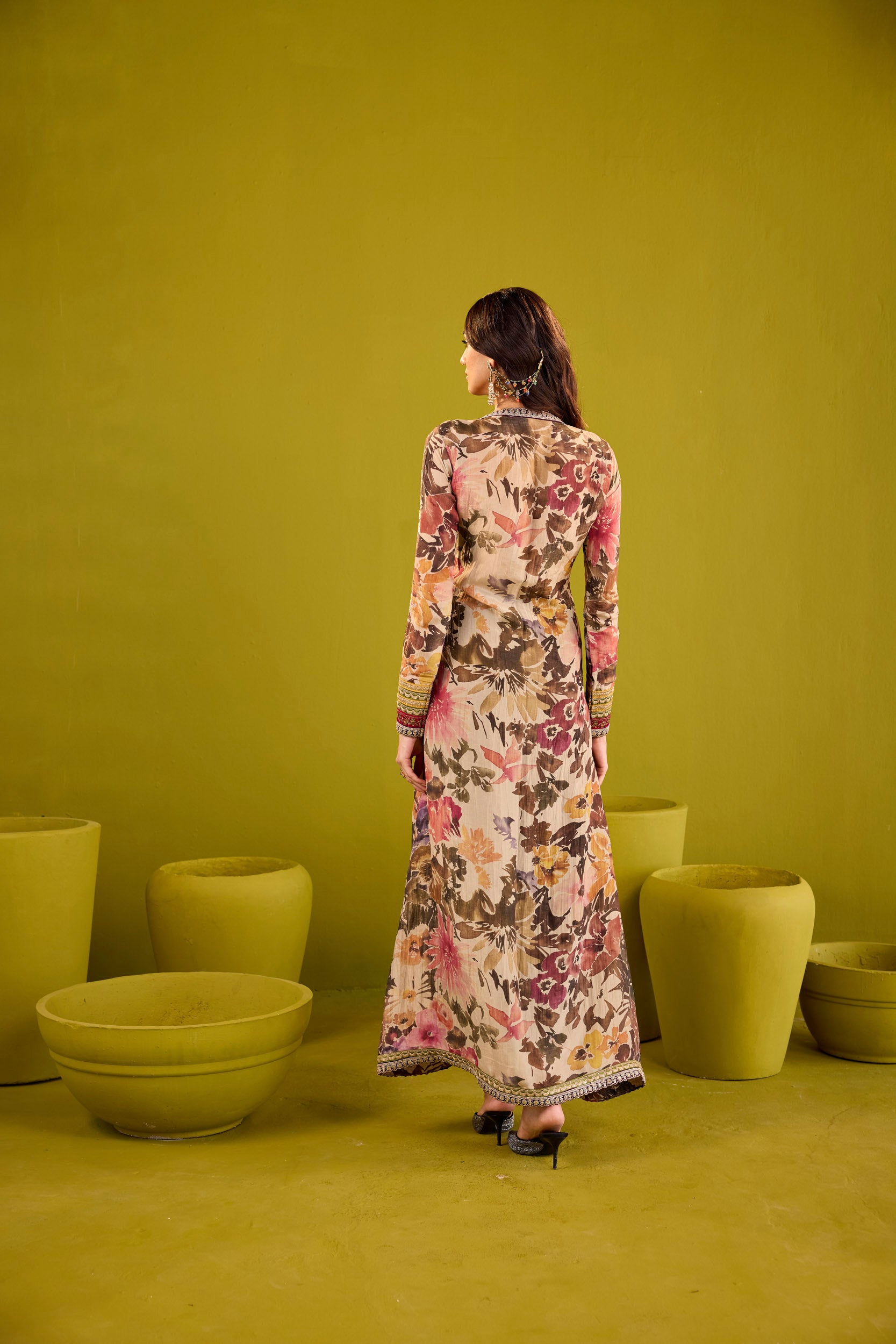 Rehnuma Black Tissue Jacket & Blouse Set With Crepe Skirt