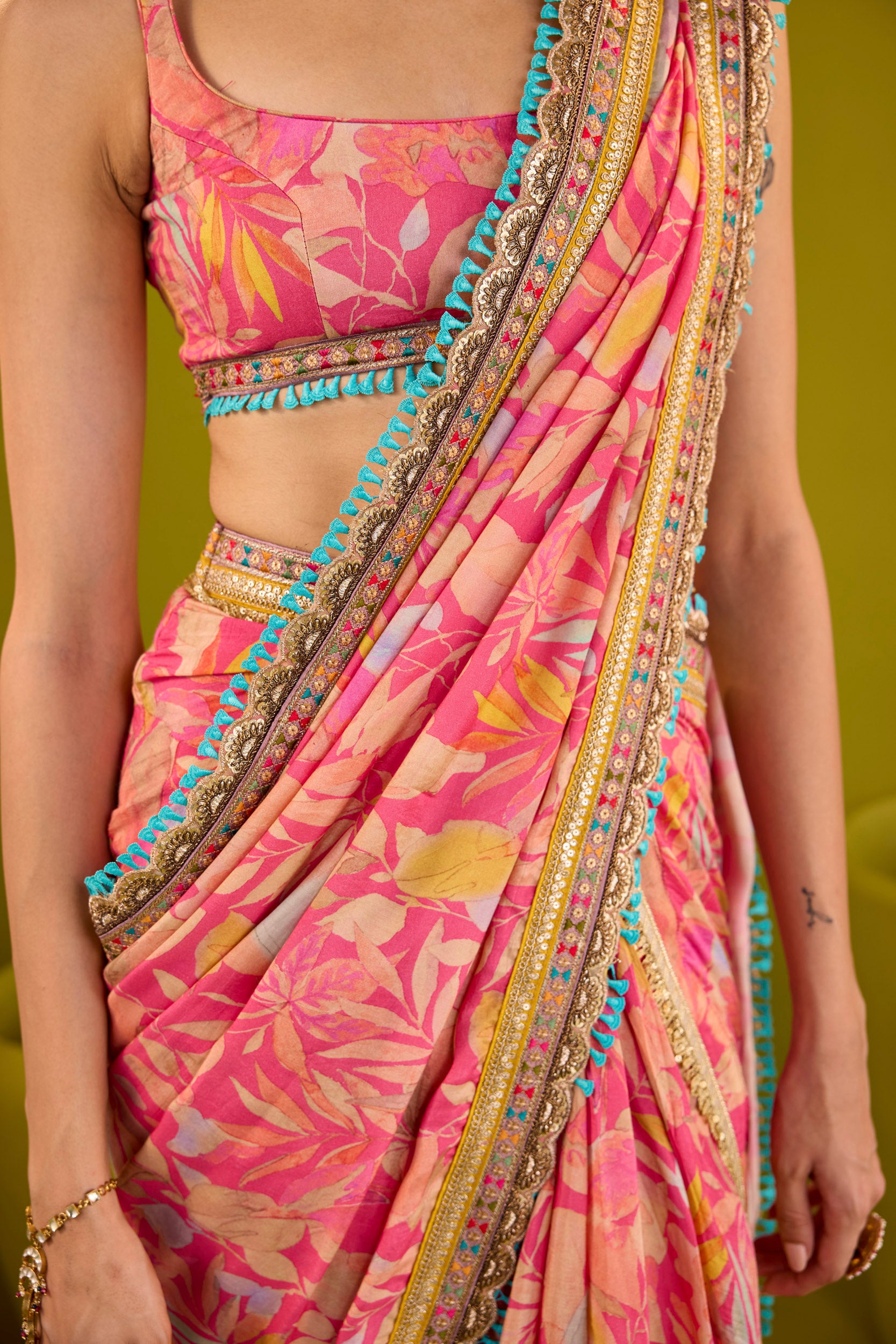 Zareena Pink Muslin Blouse & Skirt Set With Dupatta