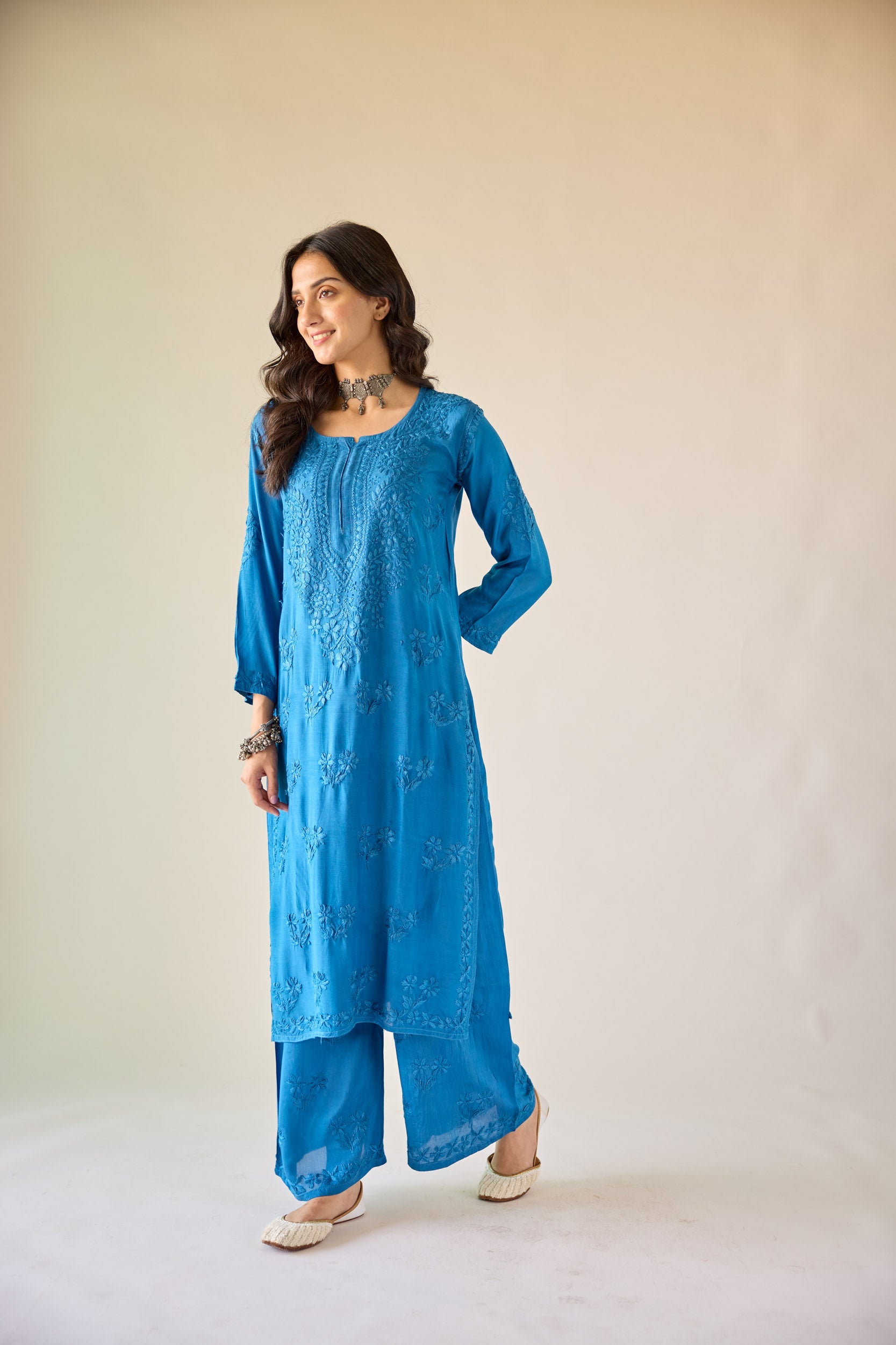 Lamis Royal Blue Modal Hand Embroidered Chikankari Kurta & Pant Set
