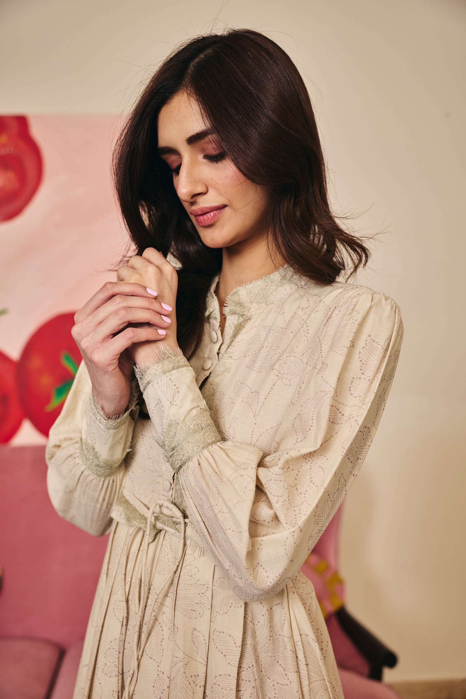 Seoul Beige mini ruffle dress