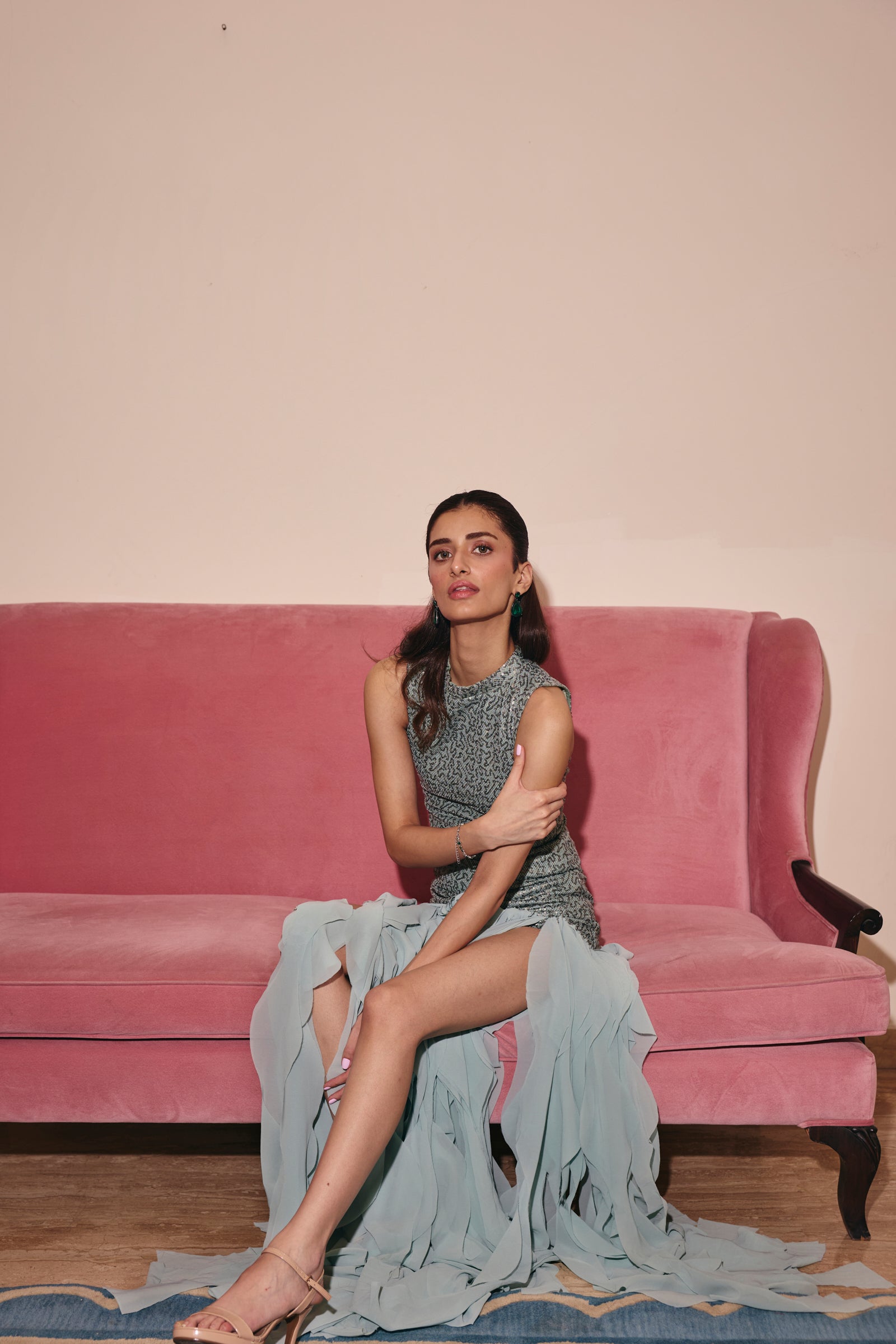 St. Tropez blue Embellished frill Gown