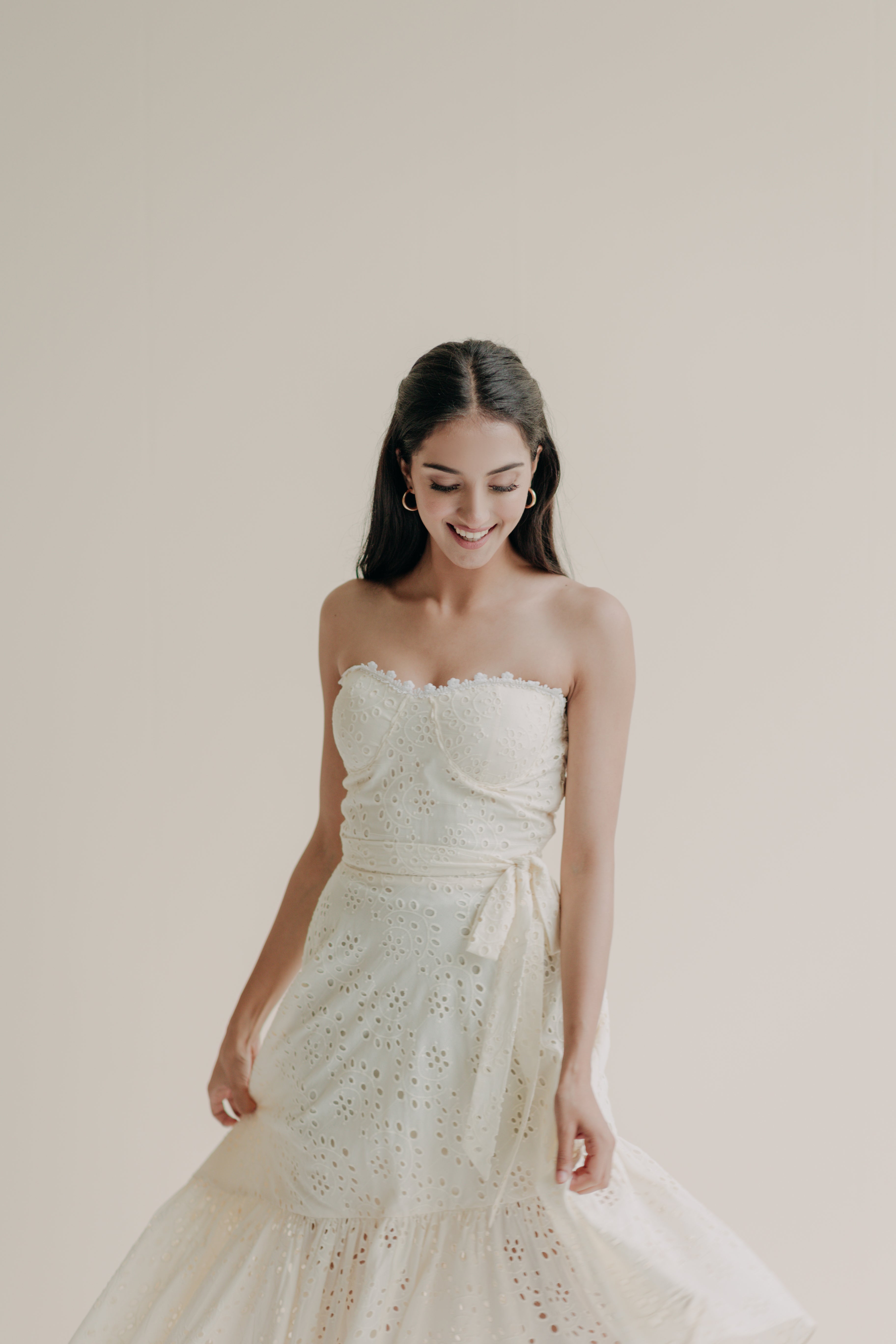 Ophelia Off-White Schiffli Midi Dress