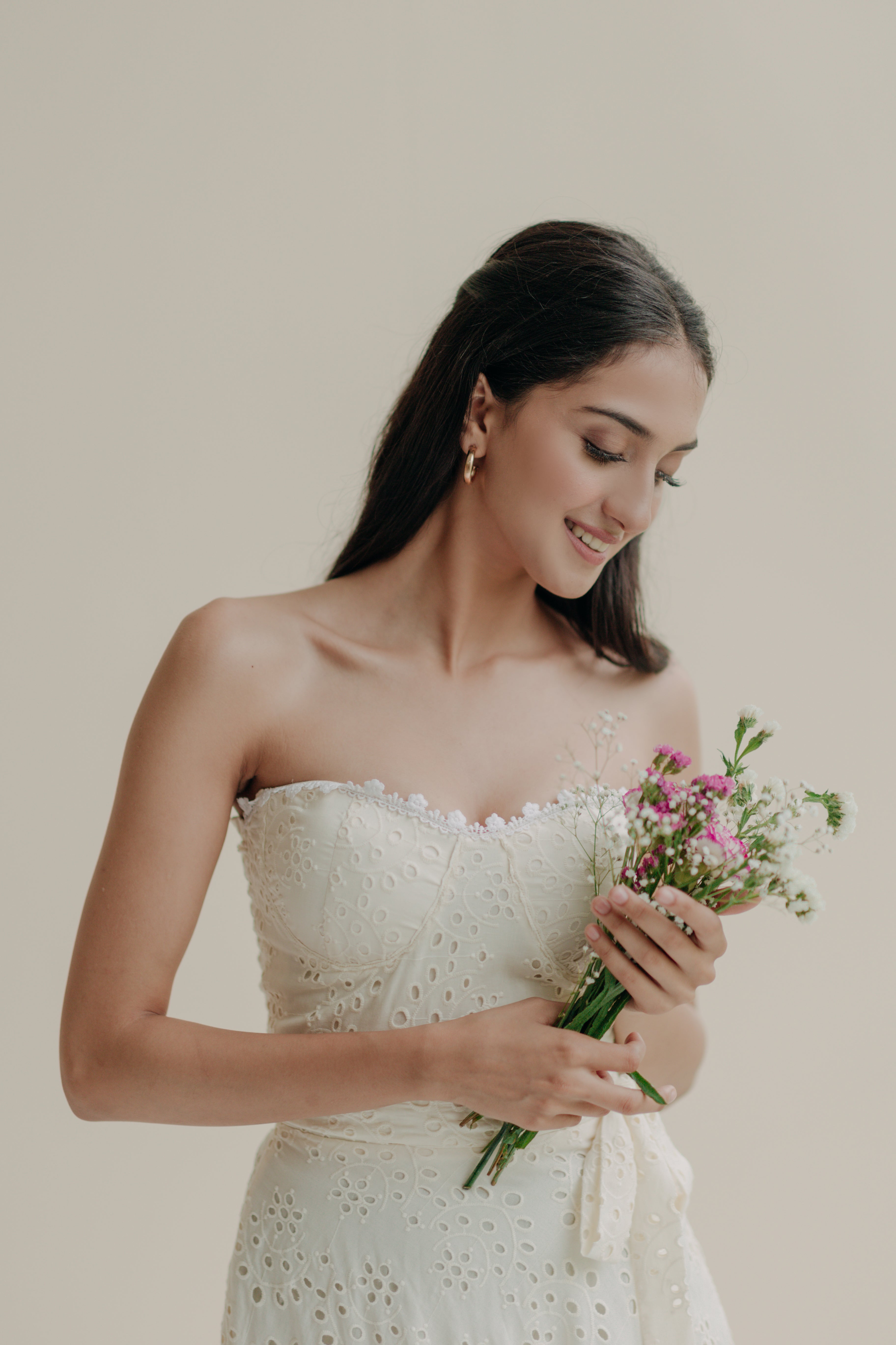 Ophelia Off-White Schiffli Midi Dress