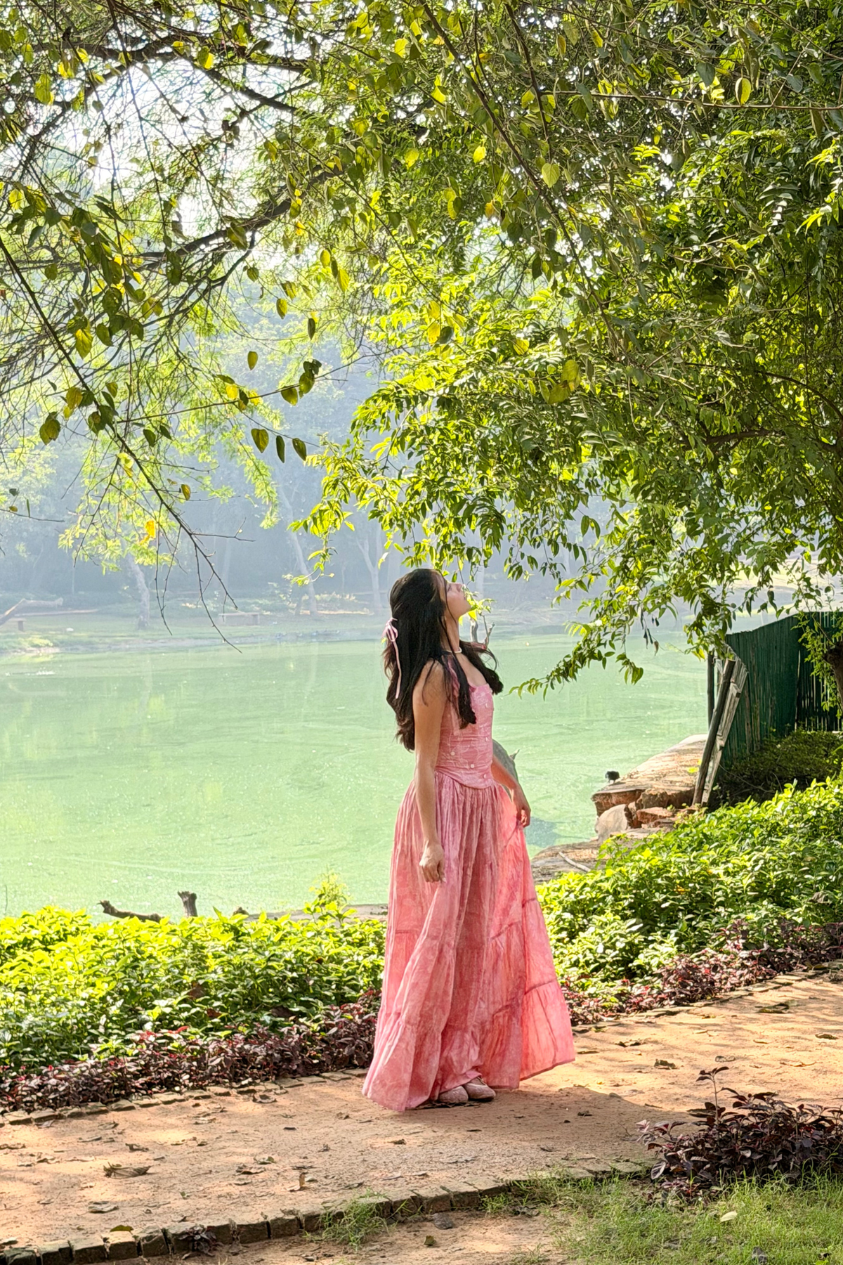 Kyoto Pink Floral Corset and Tiered Skirt Set with Pearl Handwork