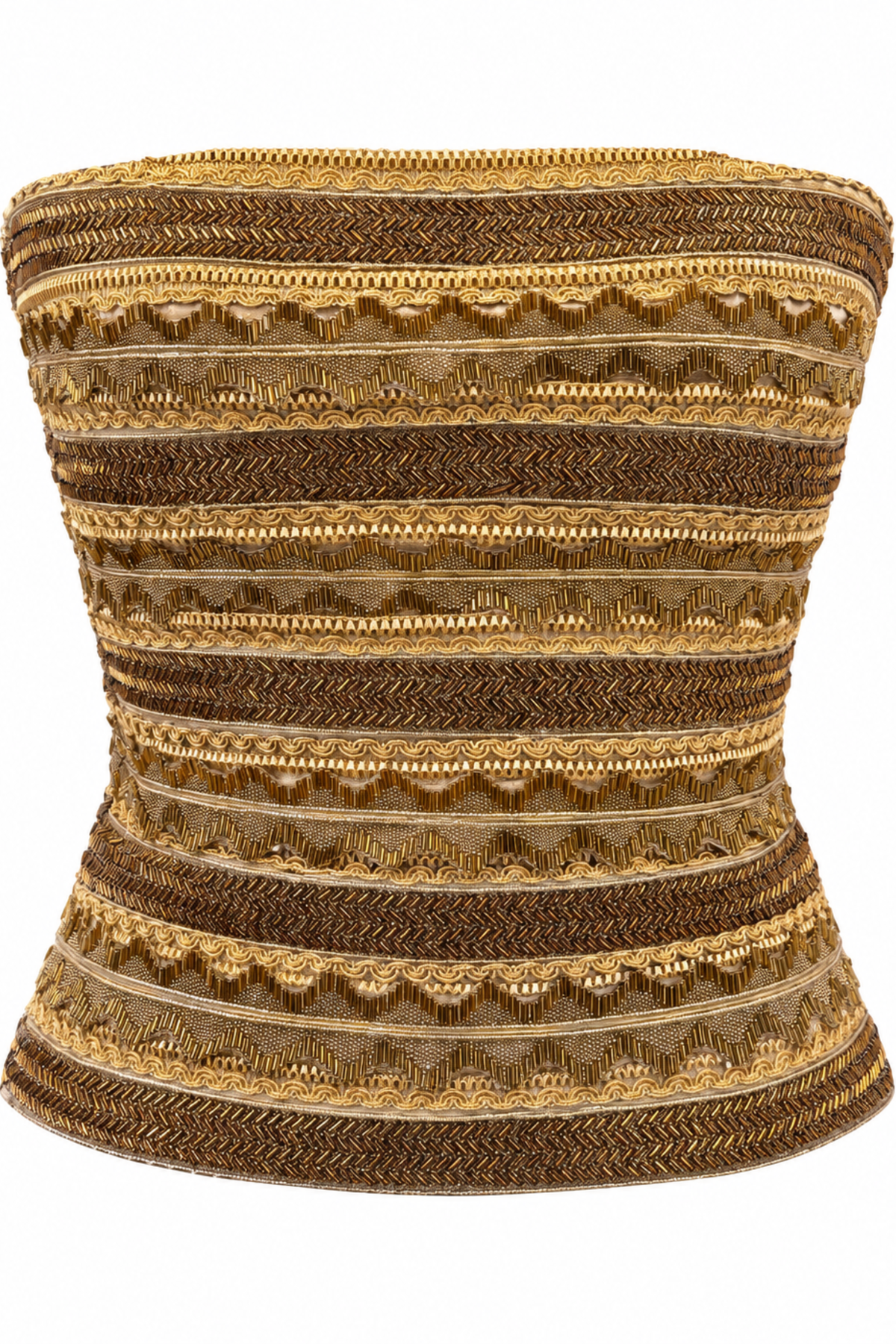 Mumtaz Gold Gota and Bugle Bead Lace Strapless Corset with Lace-Up Back
