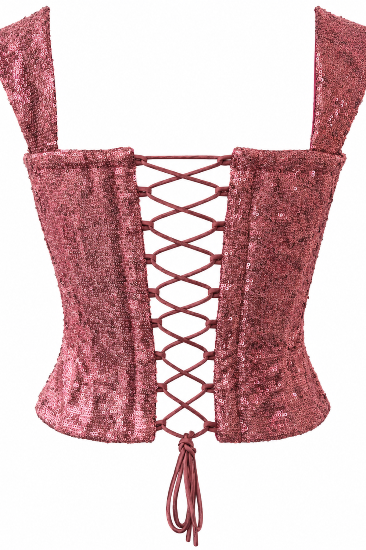 Haseena Berry Sequin Corset Top with Lace-Up Back