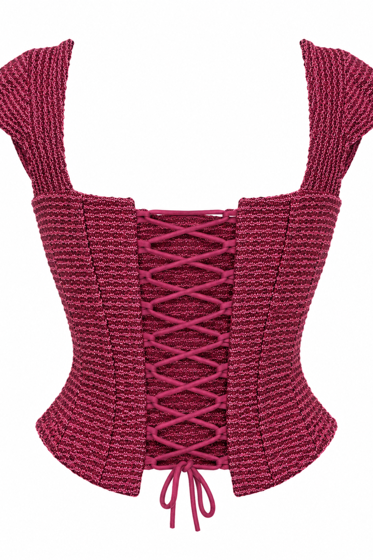 Phalsa Magenta Textured Shimmer Corset Top with Lace-Up Back