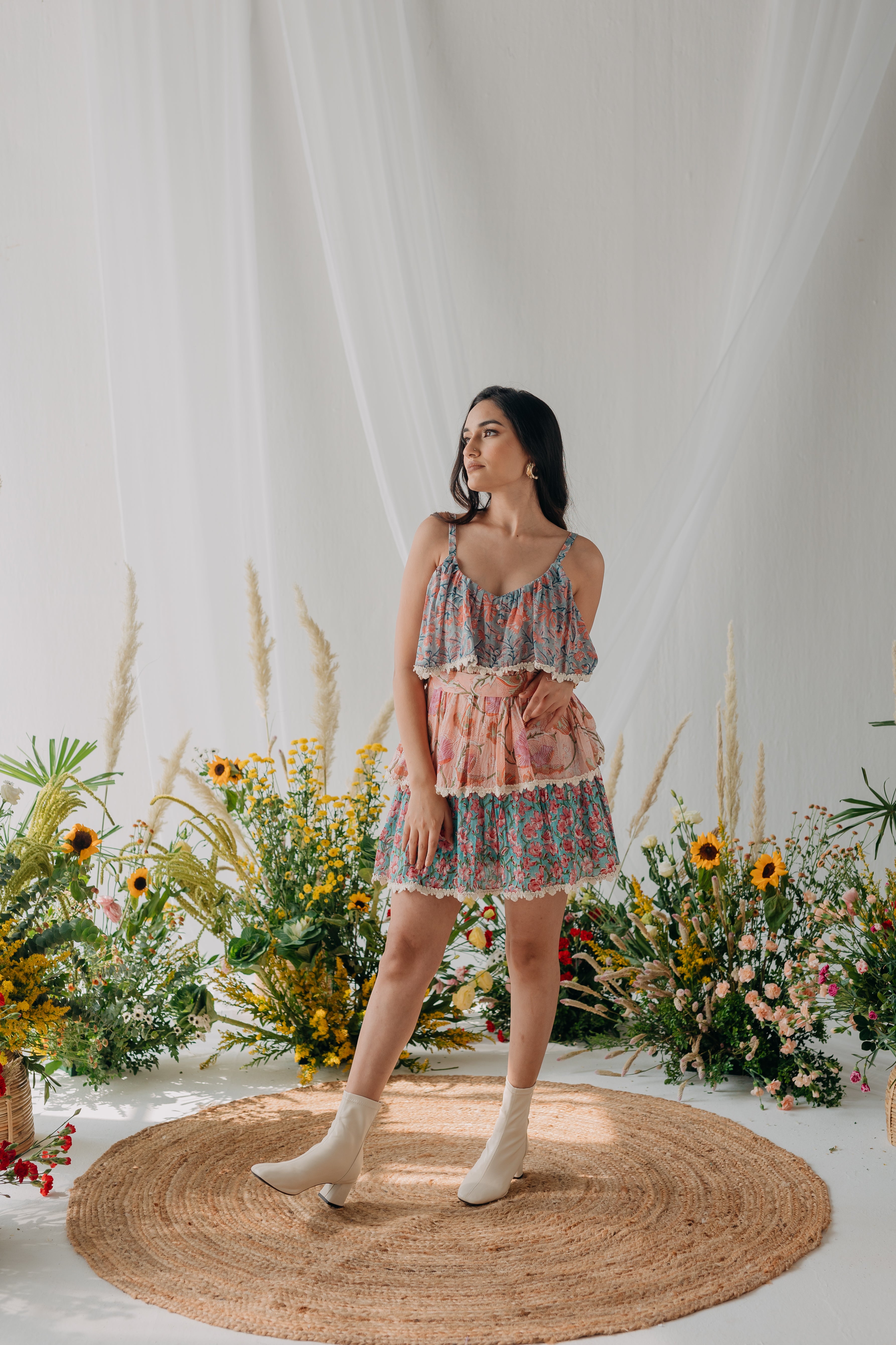 Charlotte Multicolour Printed Cotton Layered Dress