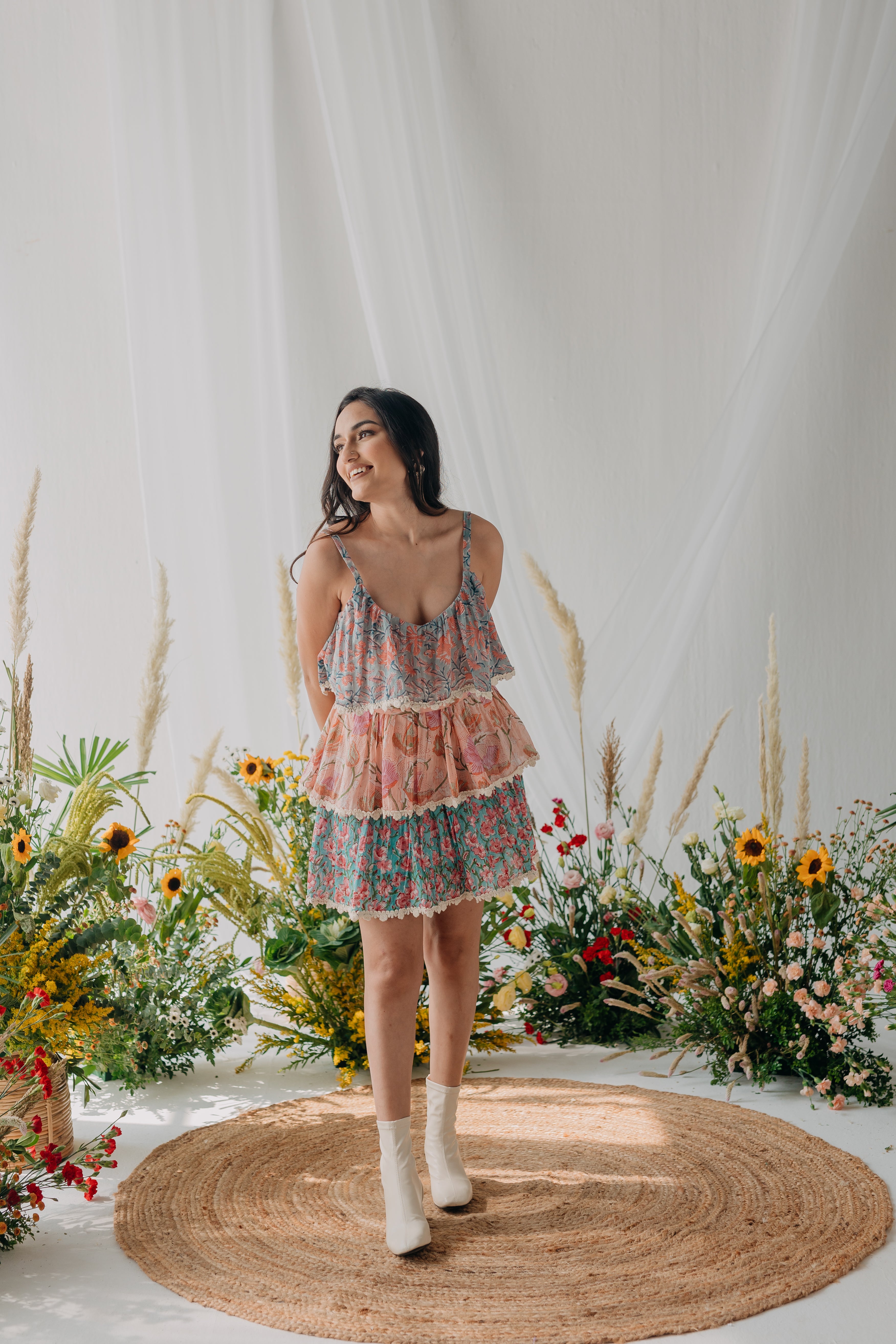 Charlotte Multicolour Printed Cotton Layered Dress