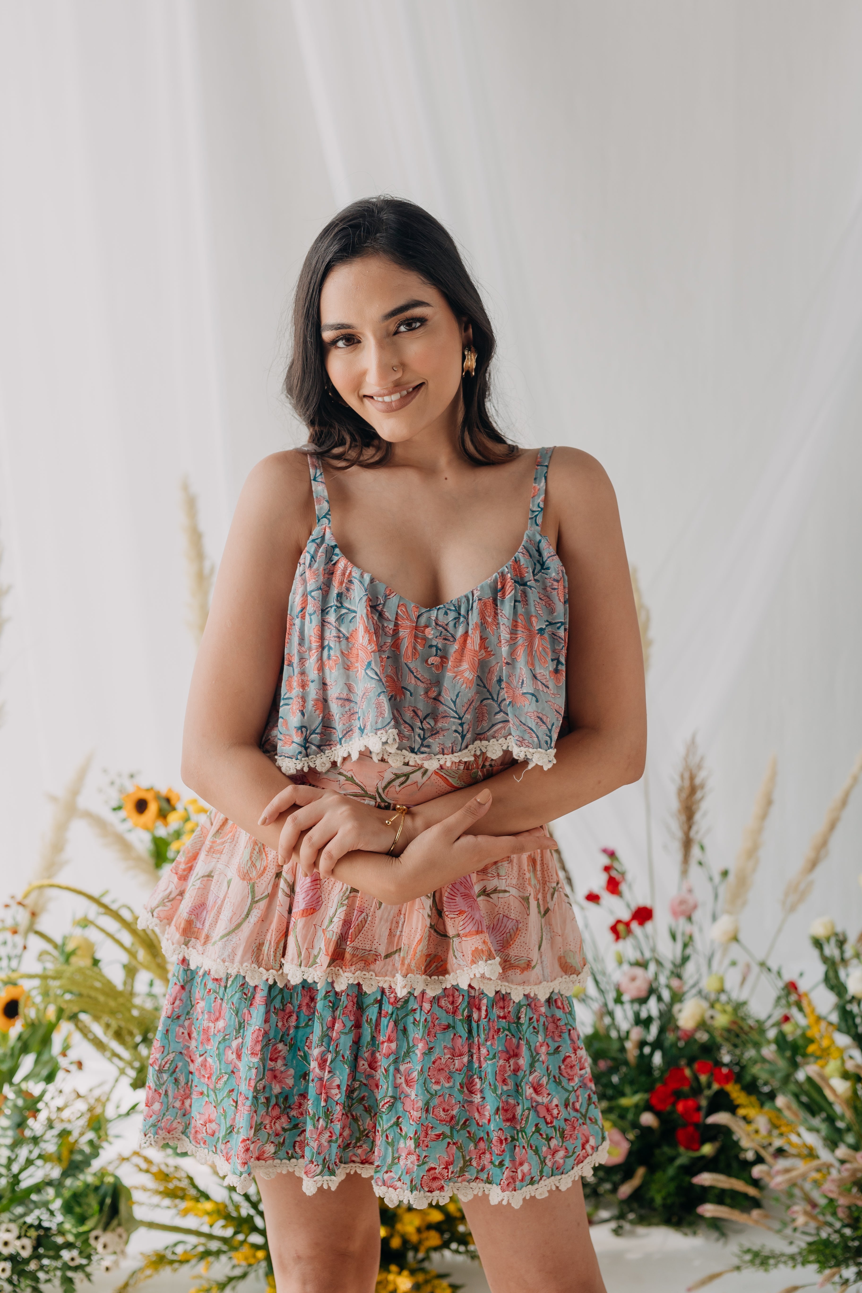 Charlotte Multicolour Printed Cotton Layered Dress