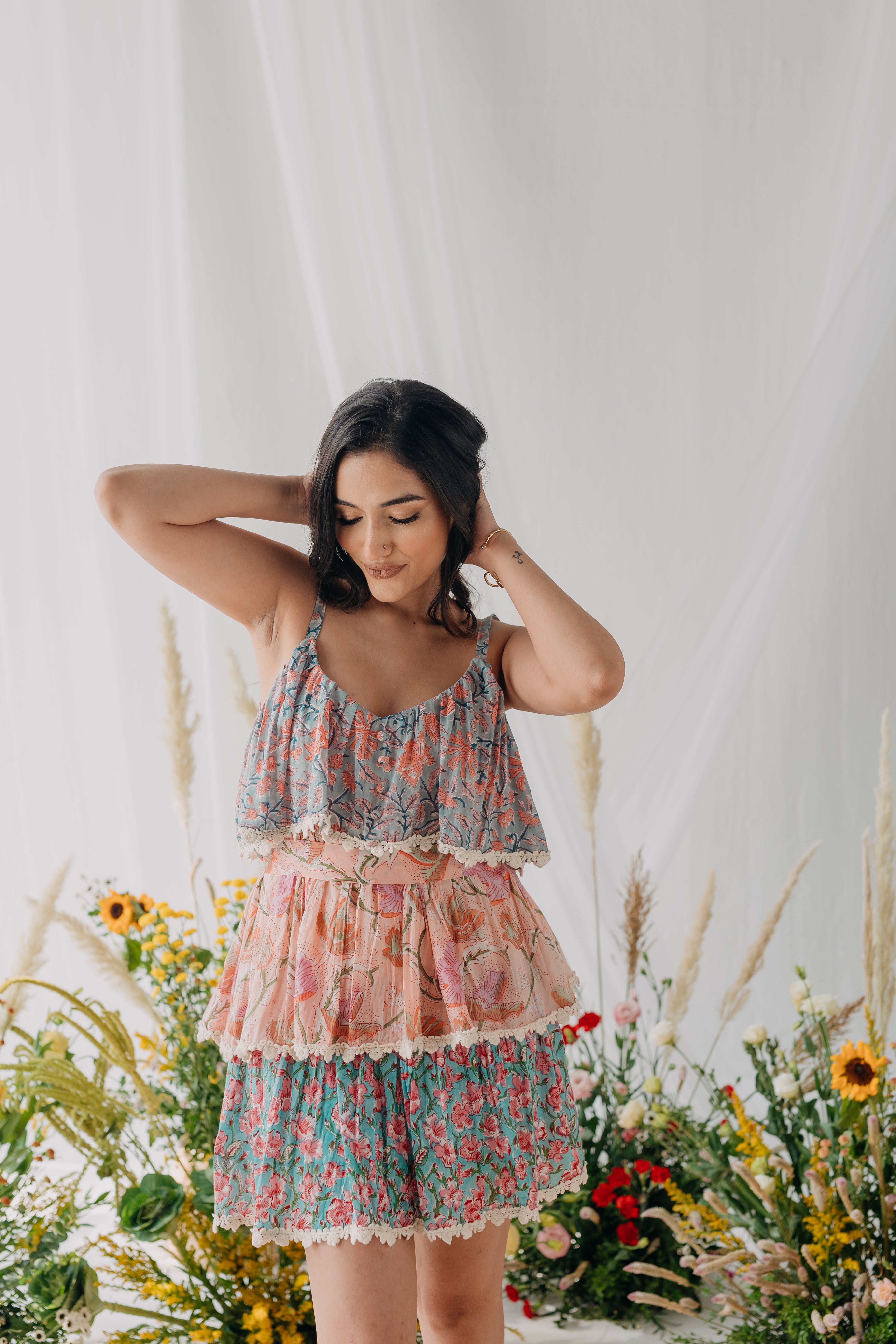 Charlotte Multicolour Printed Cotton Layered Dress