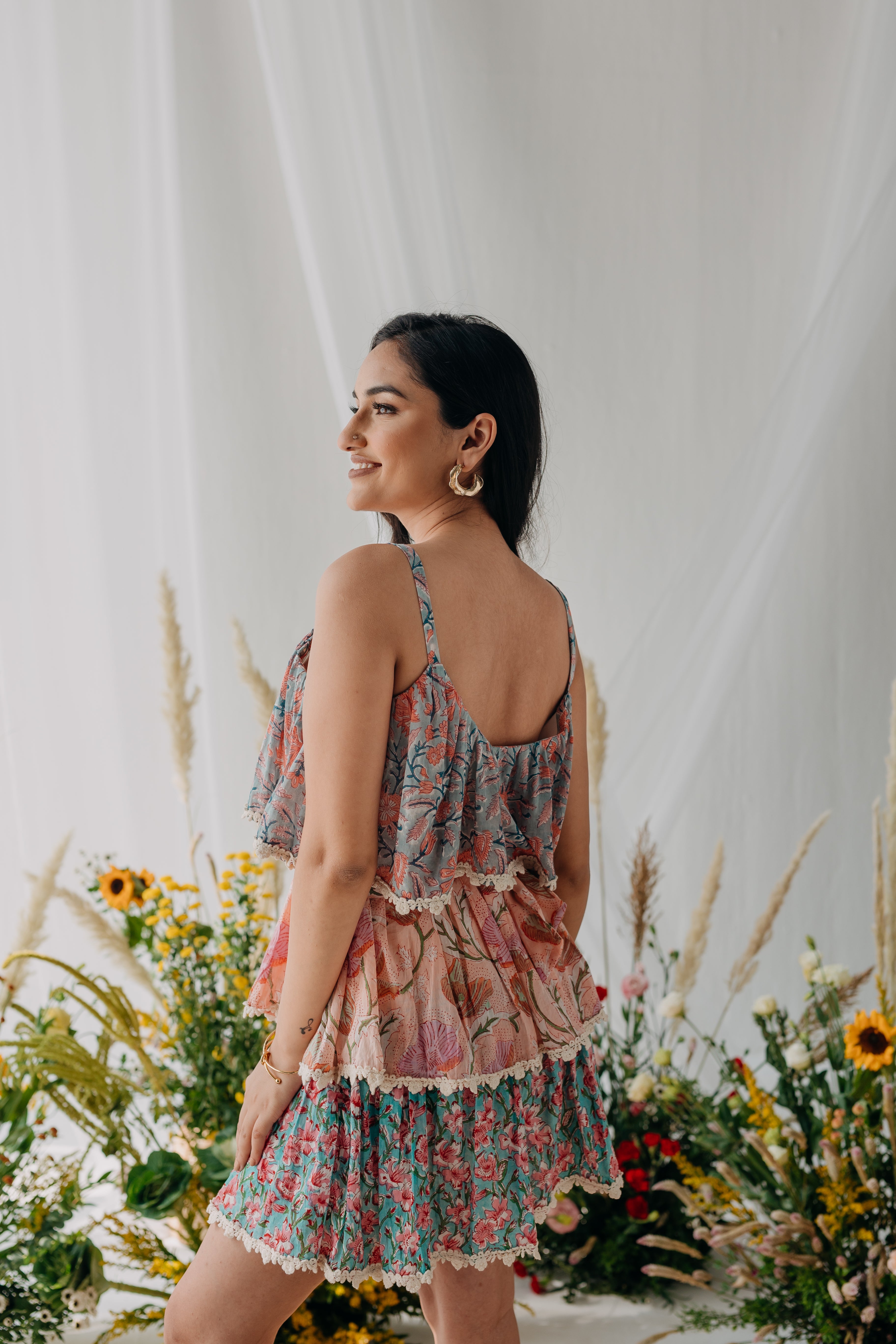 Charlotte Multicolour Printed Cotton Layered Dress