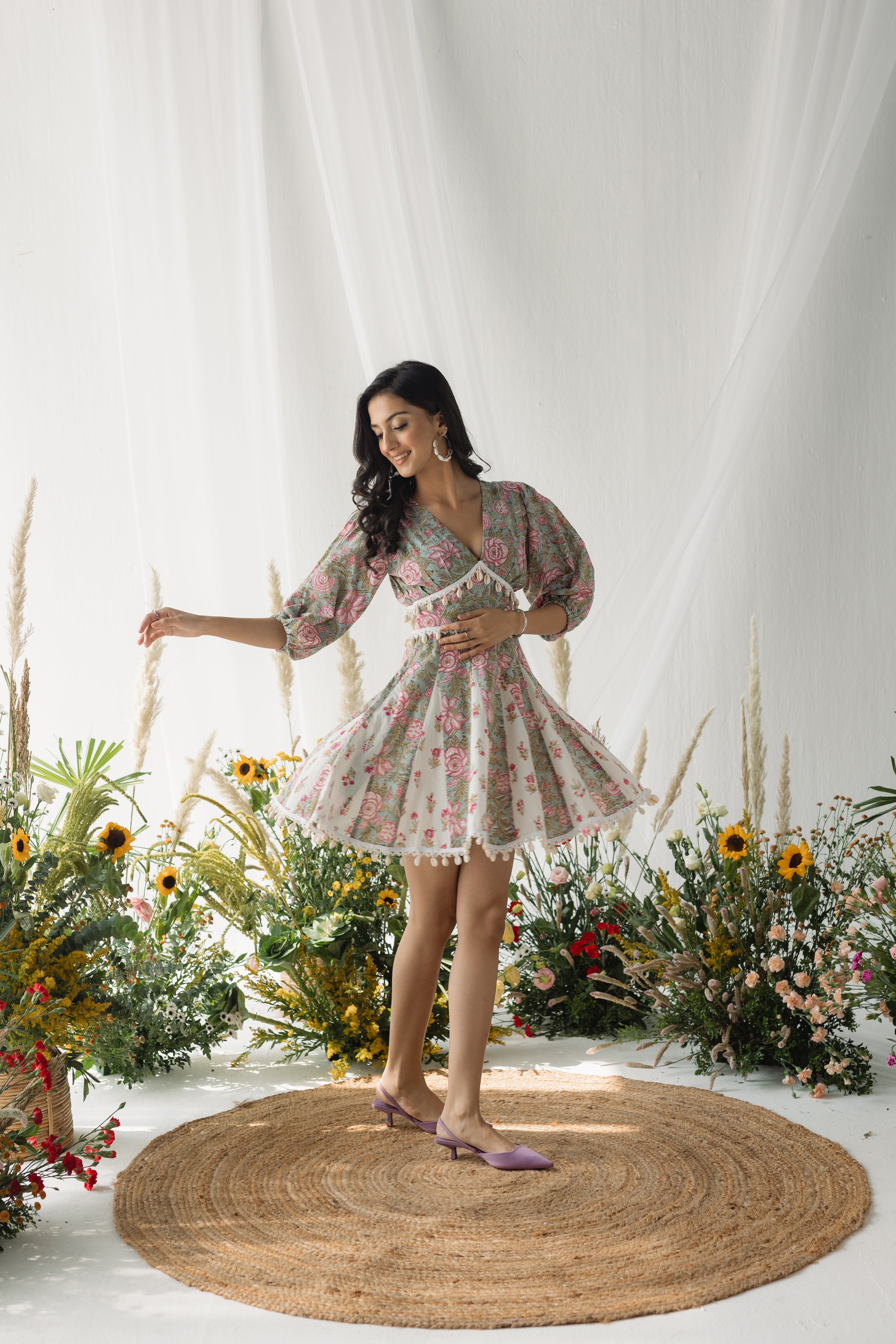 Diaz Pastel Green Printed Cotton Dress