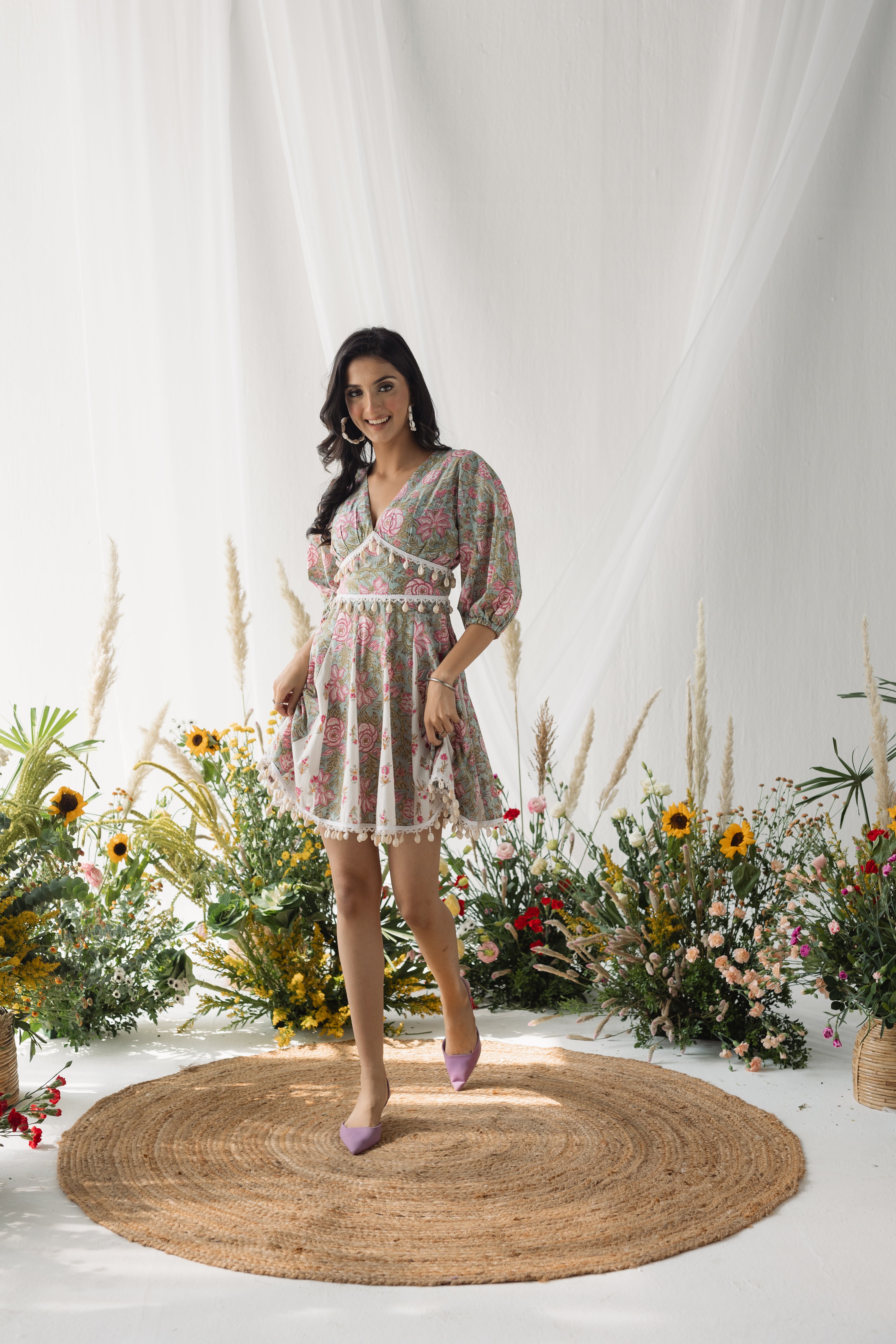 Diaz Pastel Green Printed Cotton Dress