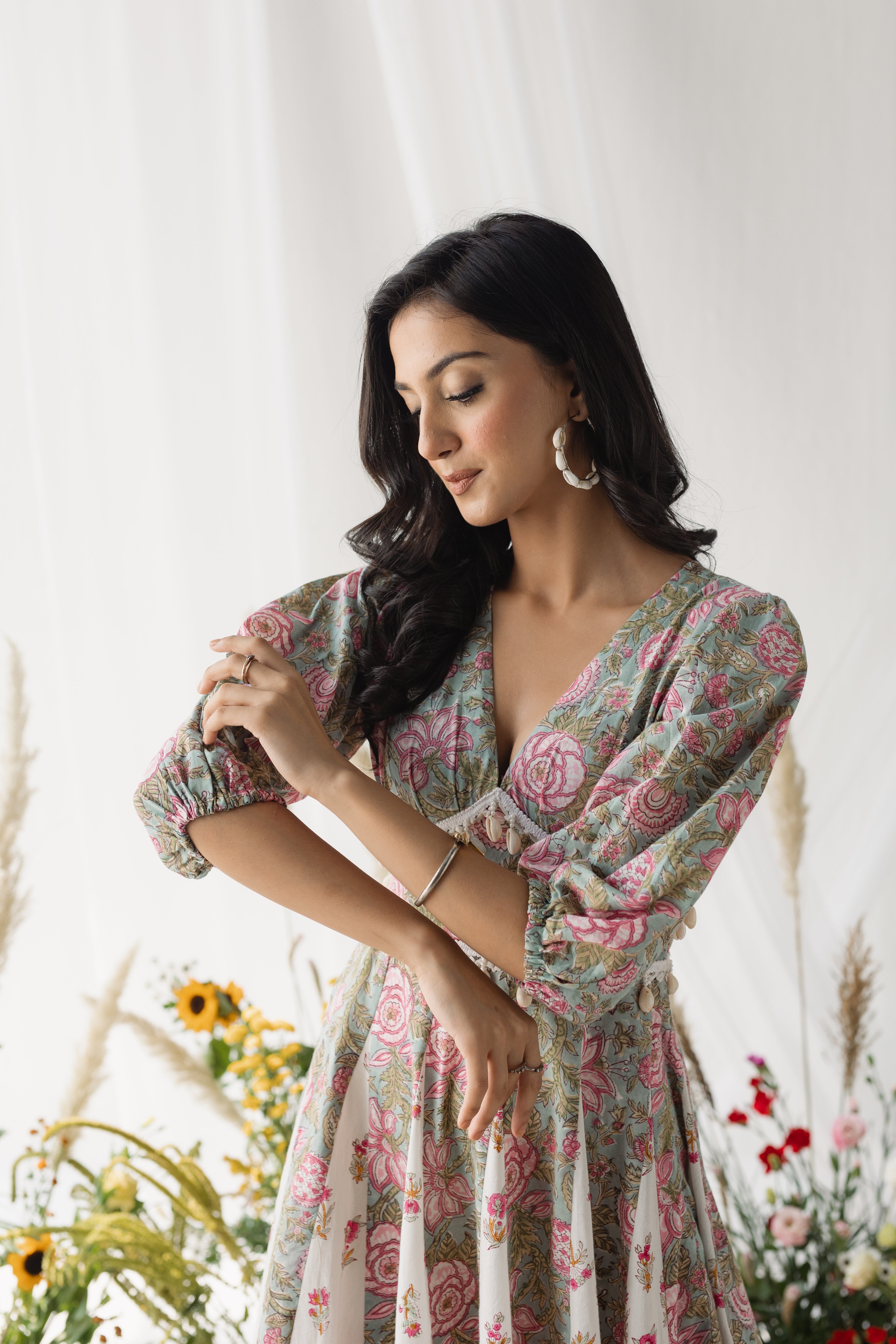 Diaz Pastel Green Printed Cotton Dress