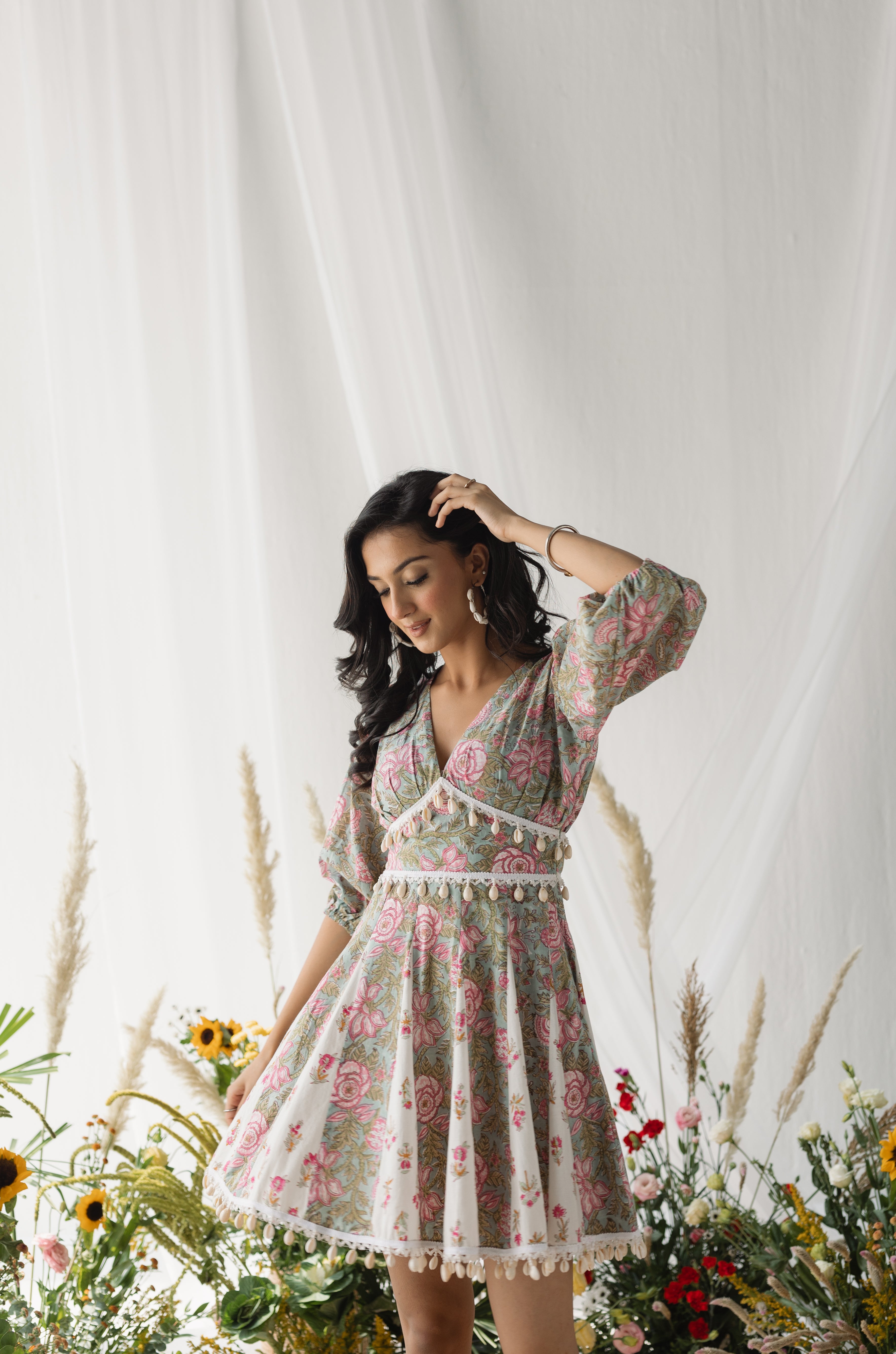 Diaz Pastel Green Printed Cotton Dress