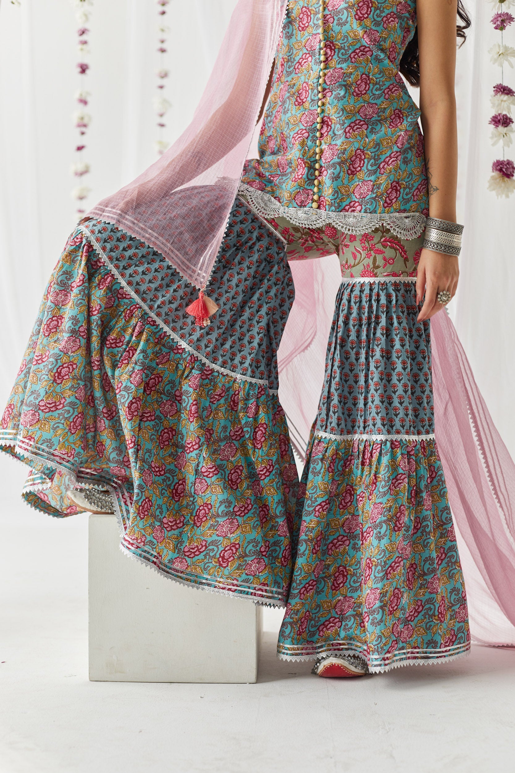 Faiza Multicolour Printed Cotton Gharara Set of 3