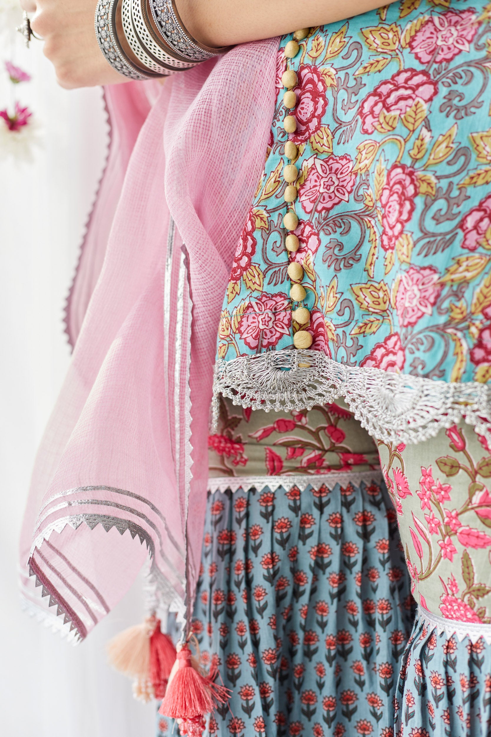 Faiza Multicolour Printed Cotton Gharara Set of 3