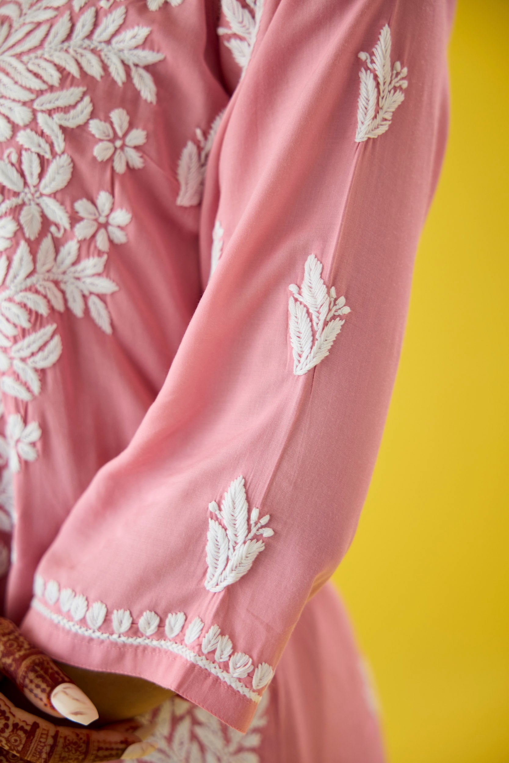 Mehtap Baby Pink Modal Hand Embroidered Chikankari Kurta & Pant Set