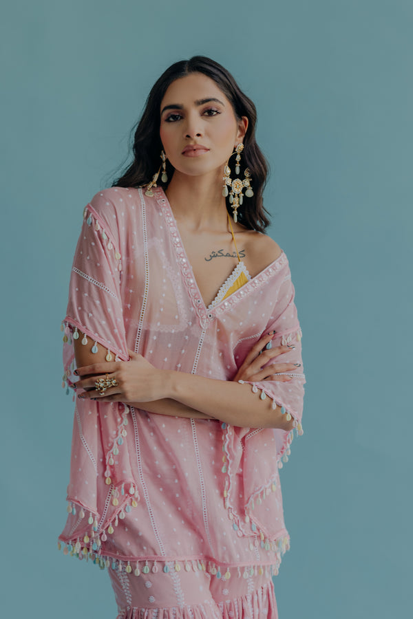 Laila Pink Embroidered Mulmul Kaftan
