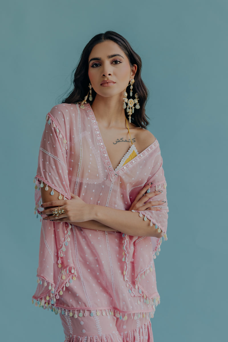 Laila Pink Embroidered Mulmul Kaftan