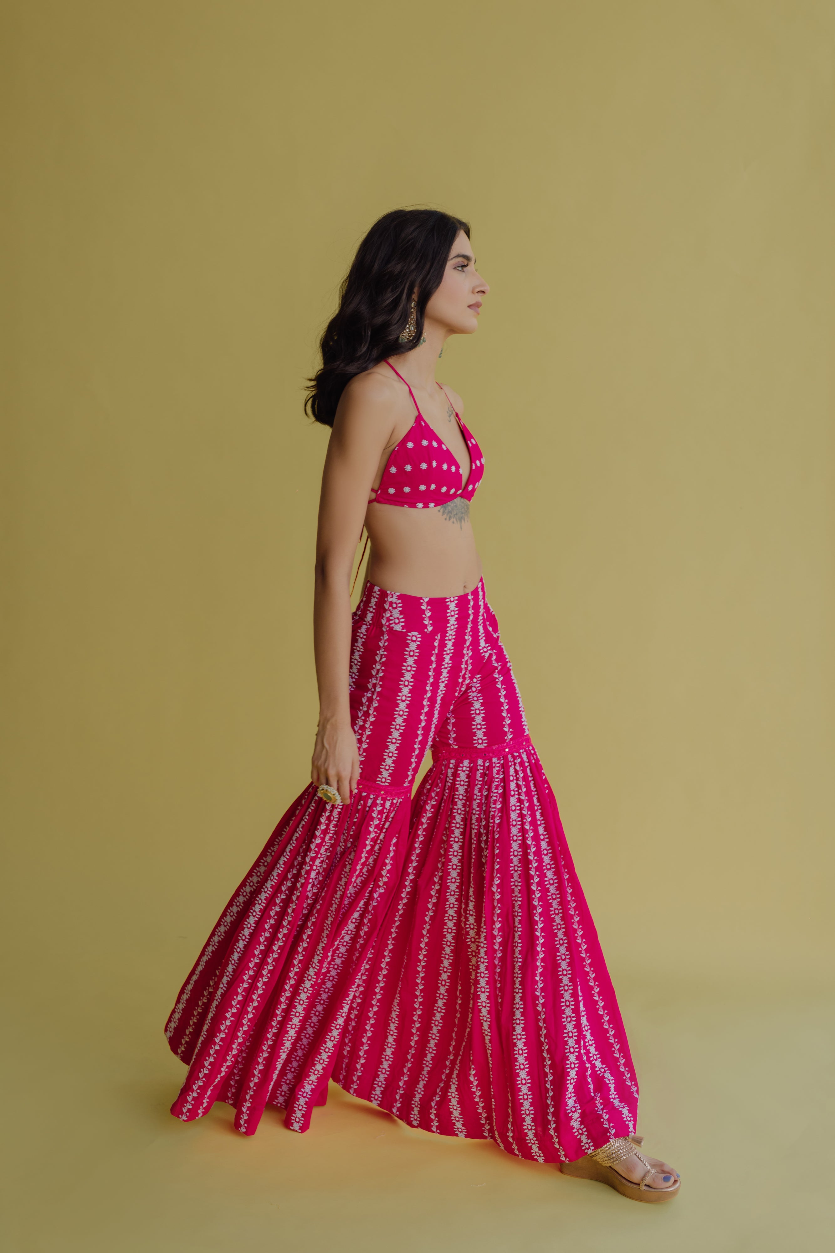 Alia Hot Pink Embroidered Cotton Blouse and Sharara Set