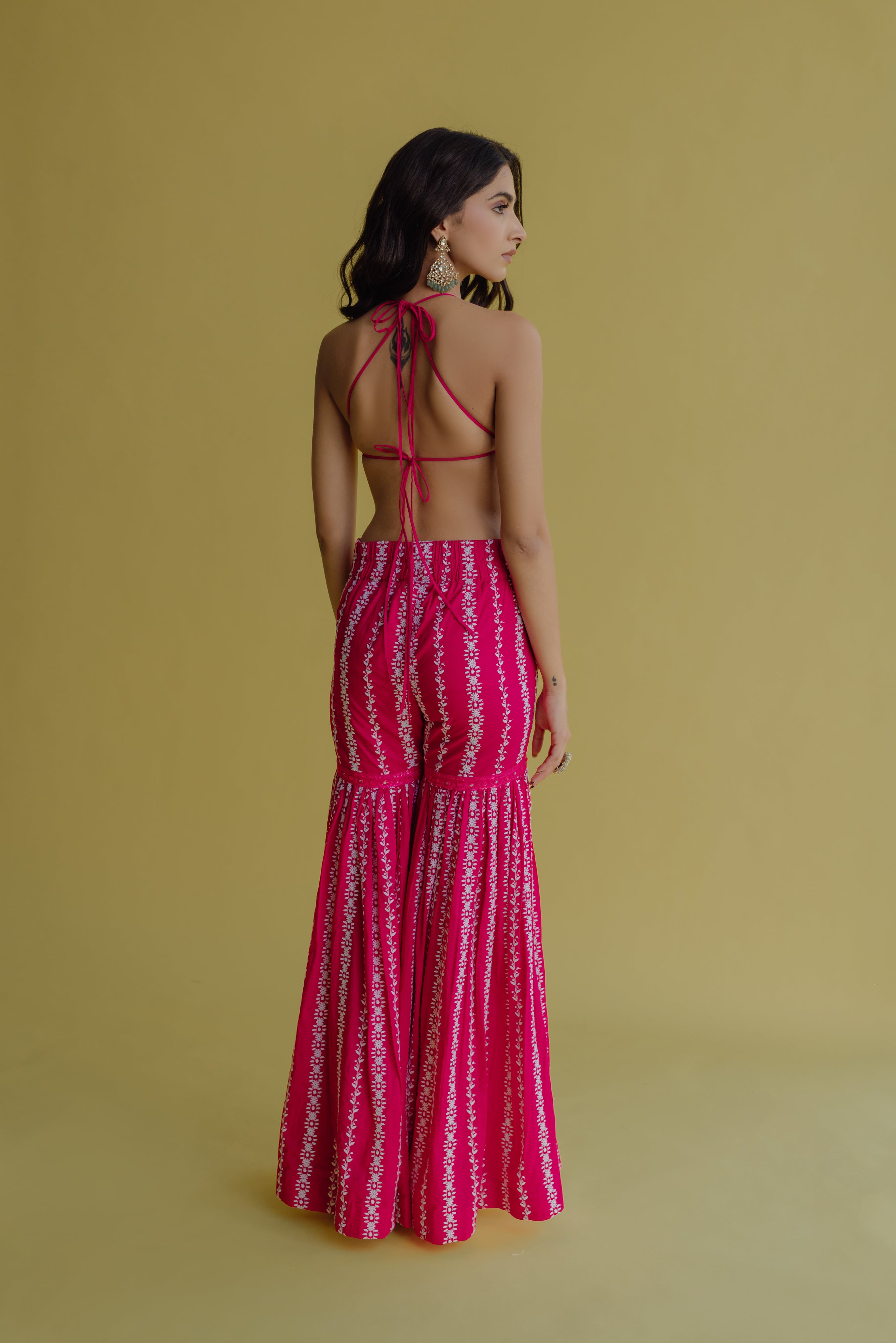 Alia Hot Pink Embroidered Cotton Blouse and Sharara Set
