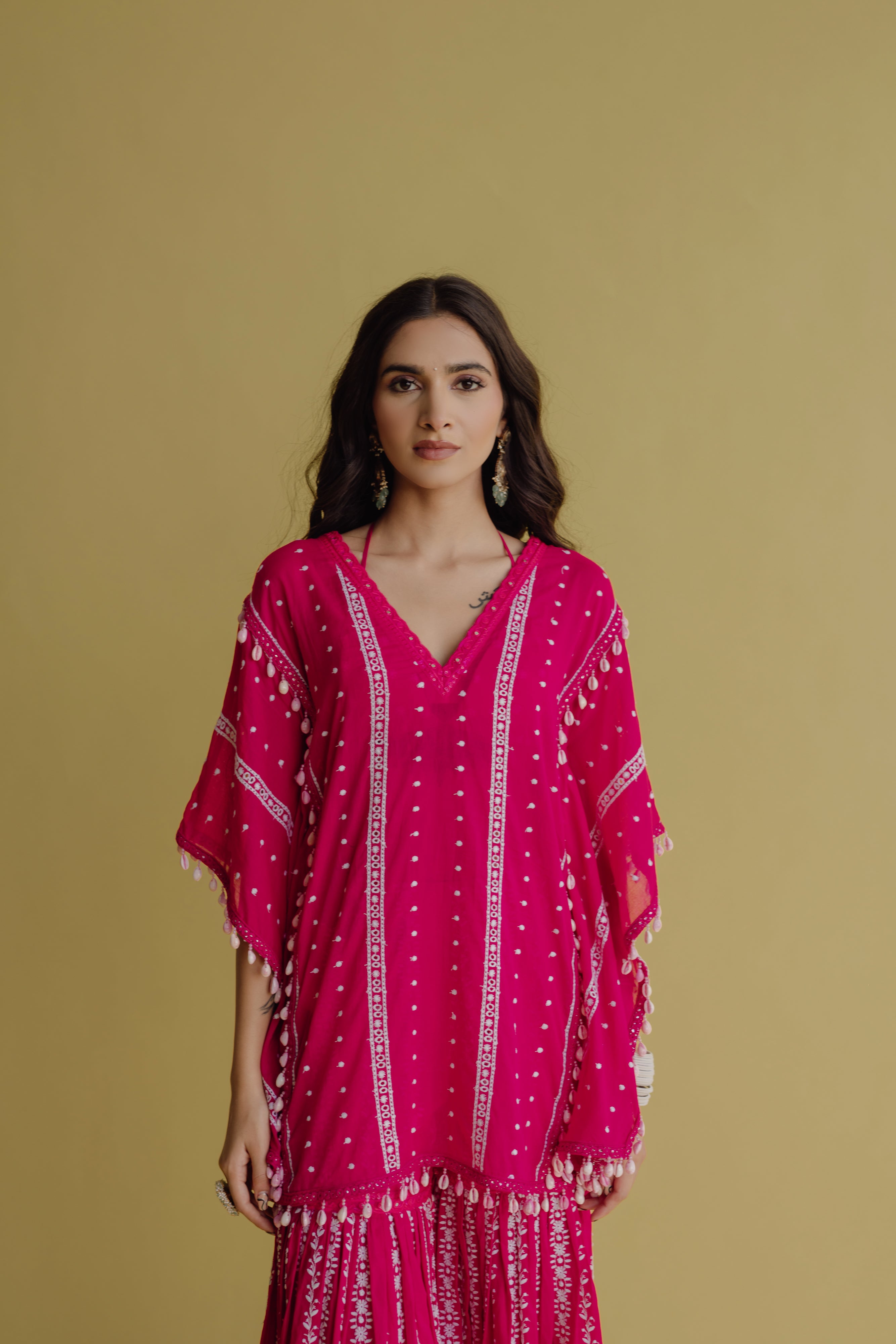 Alia Hot Pink Embroidered Mulmul Kaftan
