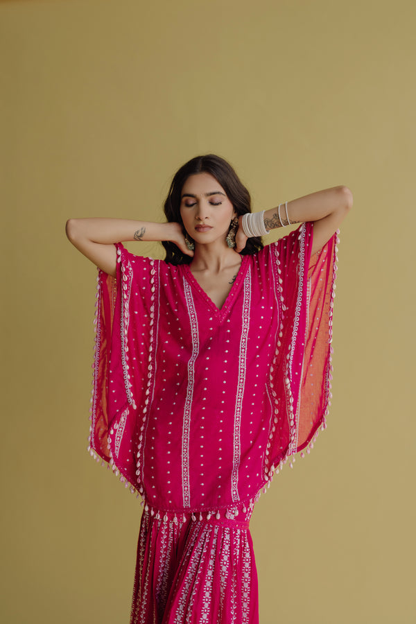Alia Hot Pink Embroidered Mulmul Kaftan