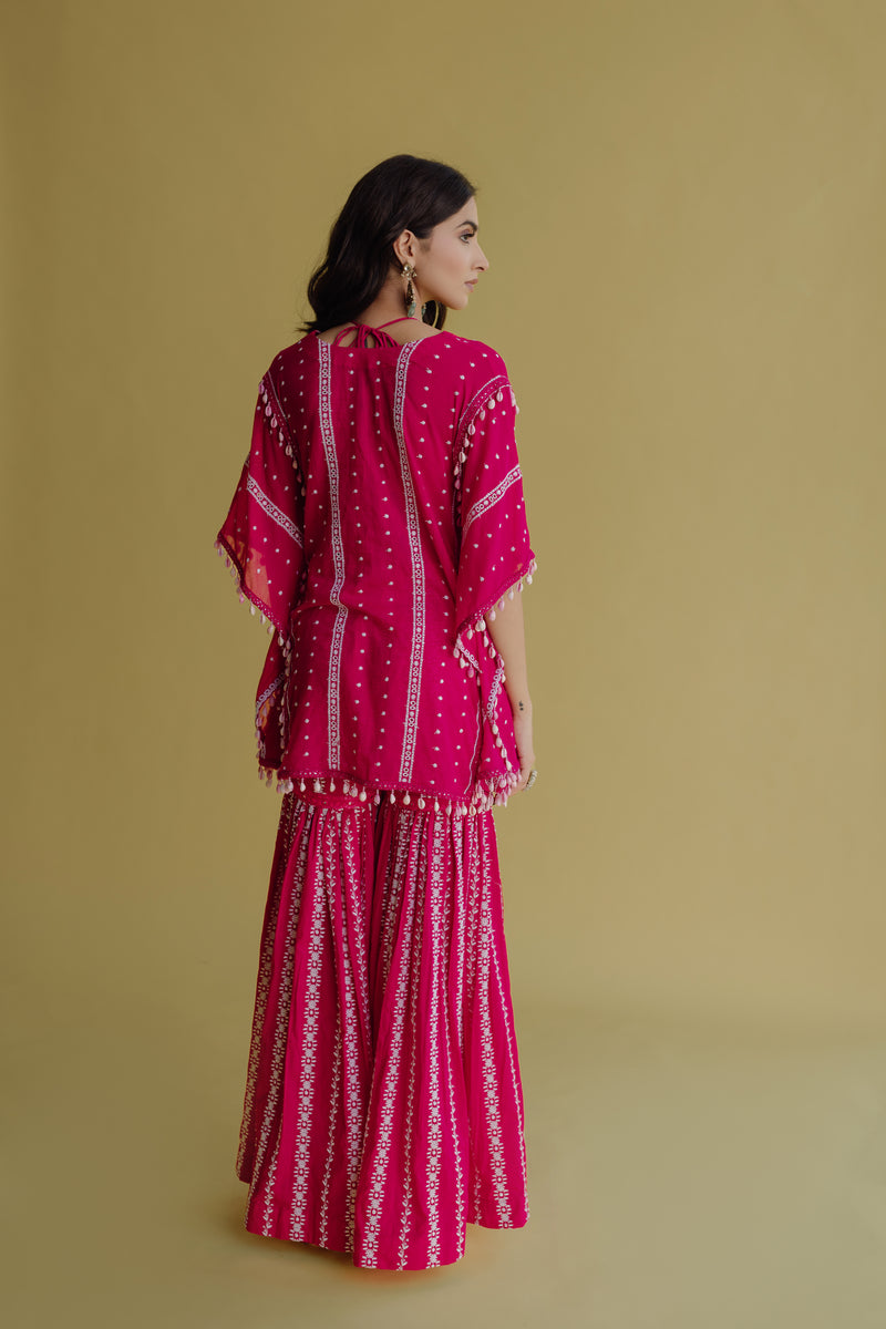 Alia Hot Pink Embroidered Mulmul Kaftan